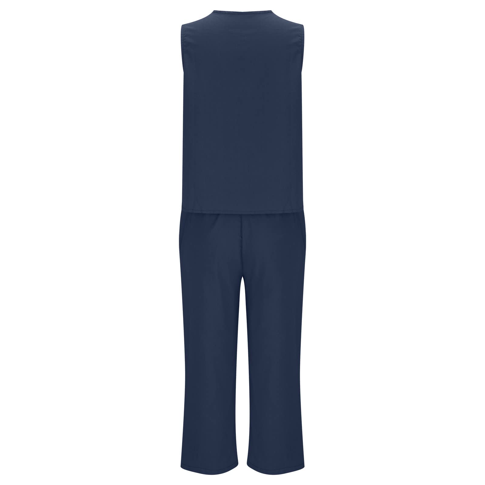Women's 2 Piece Lounge Set - Sleeveless V Neck Cotton Linen Tank Top & Wide Leg Pants Matching Outfit | Soft Summer Casual Wear for Home, Travel & Yoga