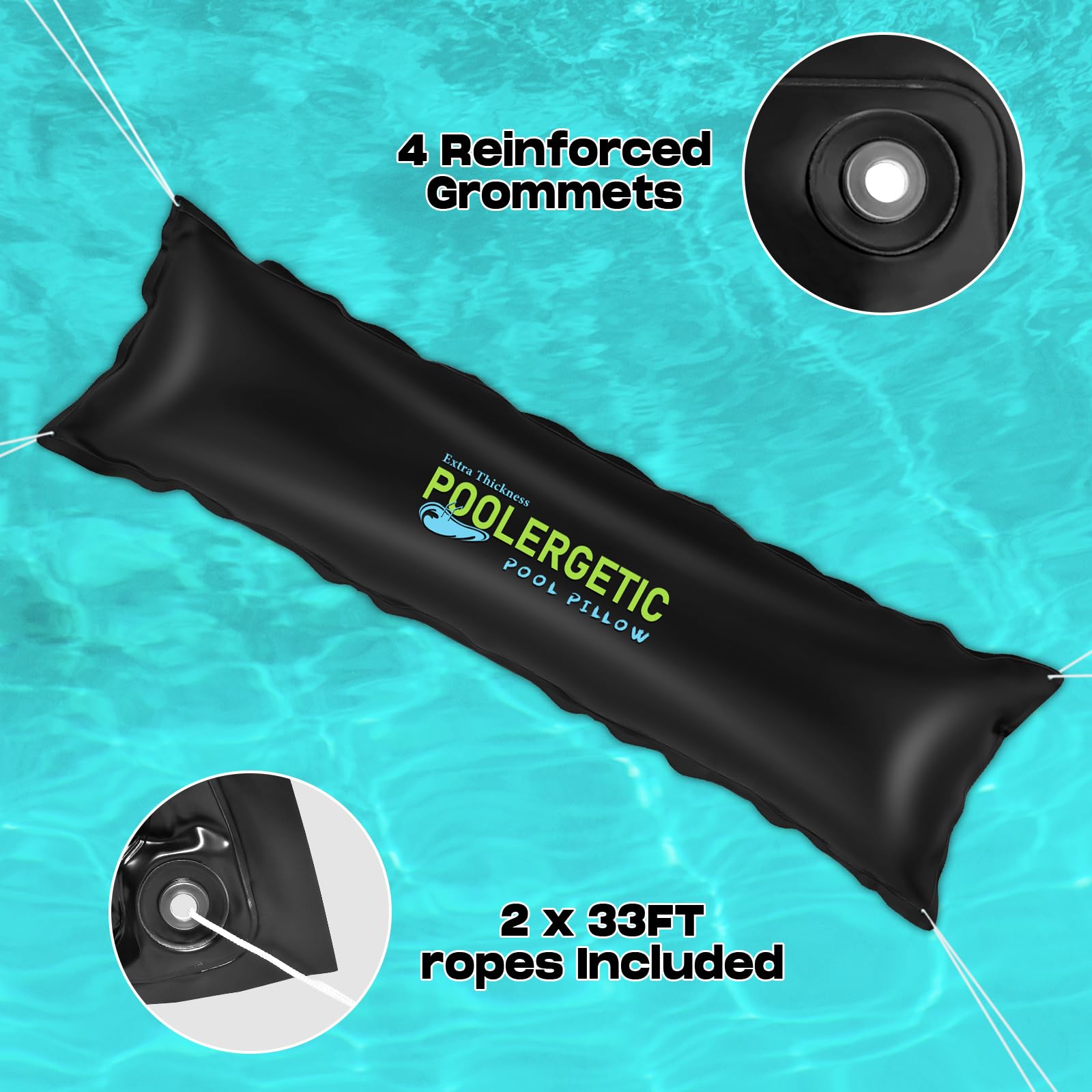 4x15 Ft Heavy-Duty Winter Pool Pillow for Above Ground Swimming Pools - 0.4mm Thick Air Pillow with Cords for Winterizing & Closing (Black, 1 Pack) - Prevents Ice Damage & Protects Pool Cover During Cold Season