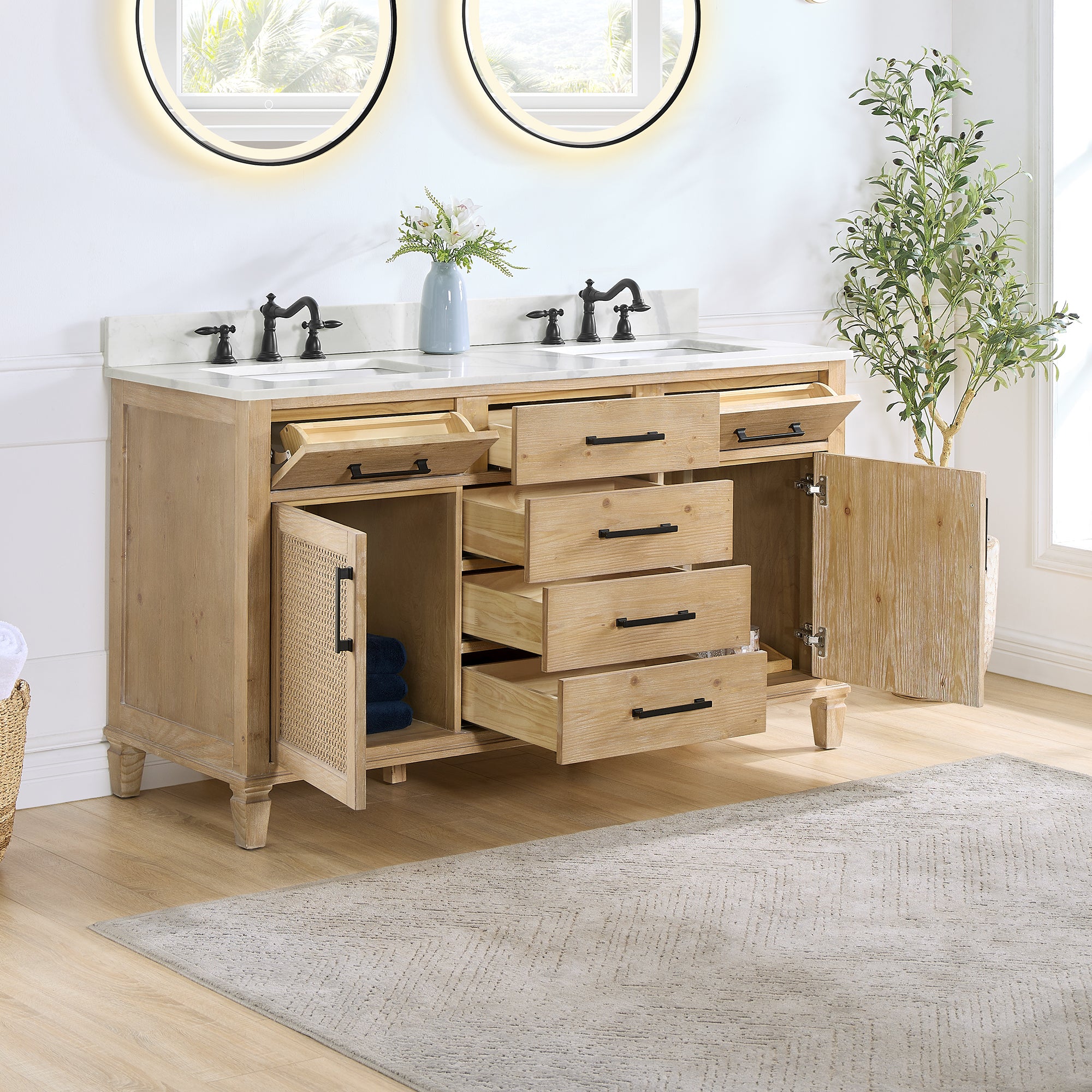 Solana Bathroom Vanity Base - Weathered Fir Finish, No Top, Sink, or Mirror | Modern Bathroom Storage Cabinet for Small Spaces, Powder Rooms & Guest Baths