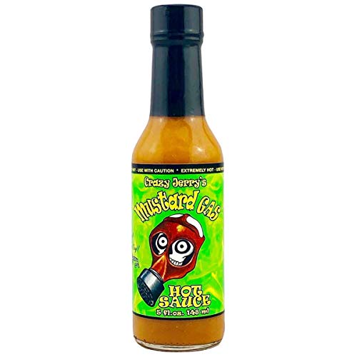 Crazy Jerry's Mustard Gas Hot Sauce - Extra Hot & Spicy Ghost Pepper Sauce - Perfect for Wings, Tacos, Burgers & BBQ