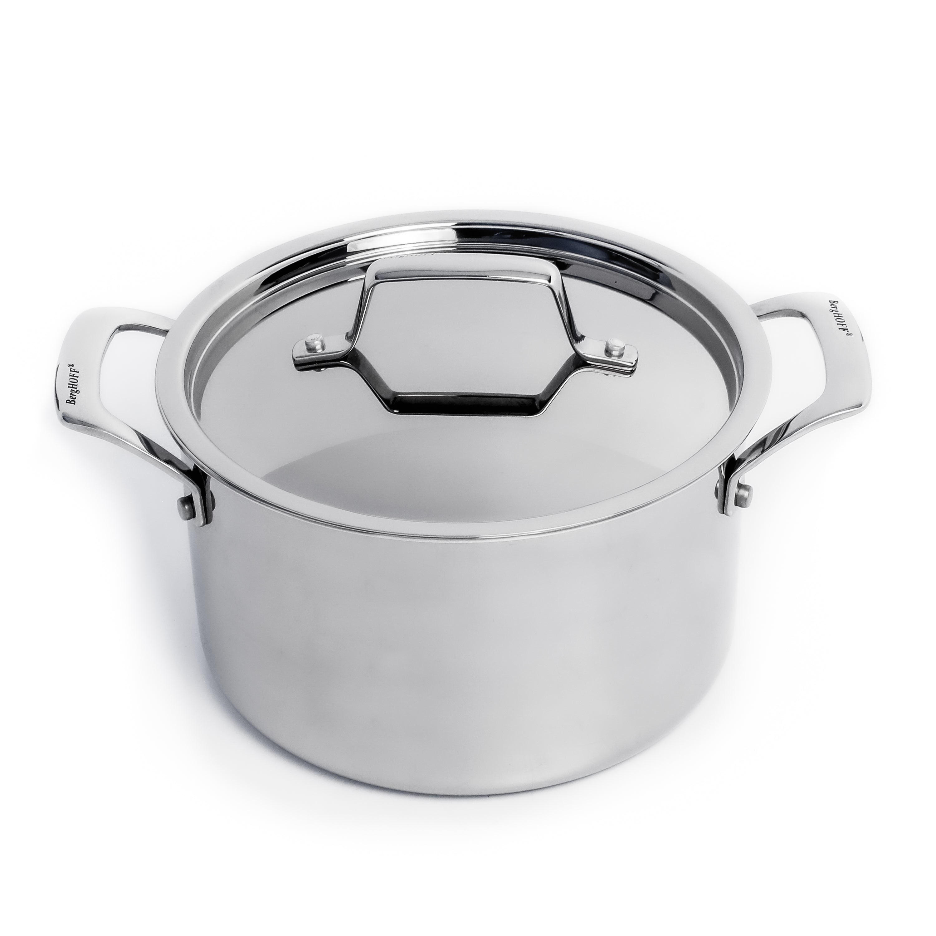BergHOFF Professional Tri-Ply 18/10 Stainless Steel 8-Inch Stockpot with Lid, 4 Quart - Perfect for Soups, Stews & Pasta Cooking in Commercial & Home Kitchens