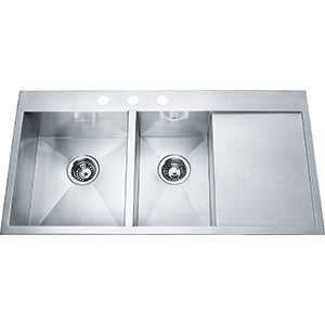 Kindred QCLF2039DBR 8 3 Stainless Steel 3-Hole 1-1/2 Bowl Dual Mount Sink with Right-Hand Drainboard - Perfect for Kitchen Remodeling & Commercial Use