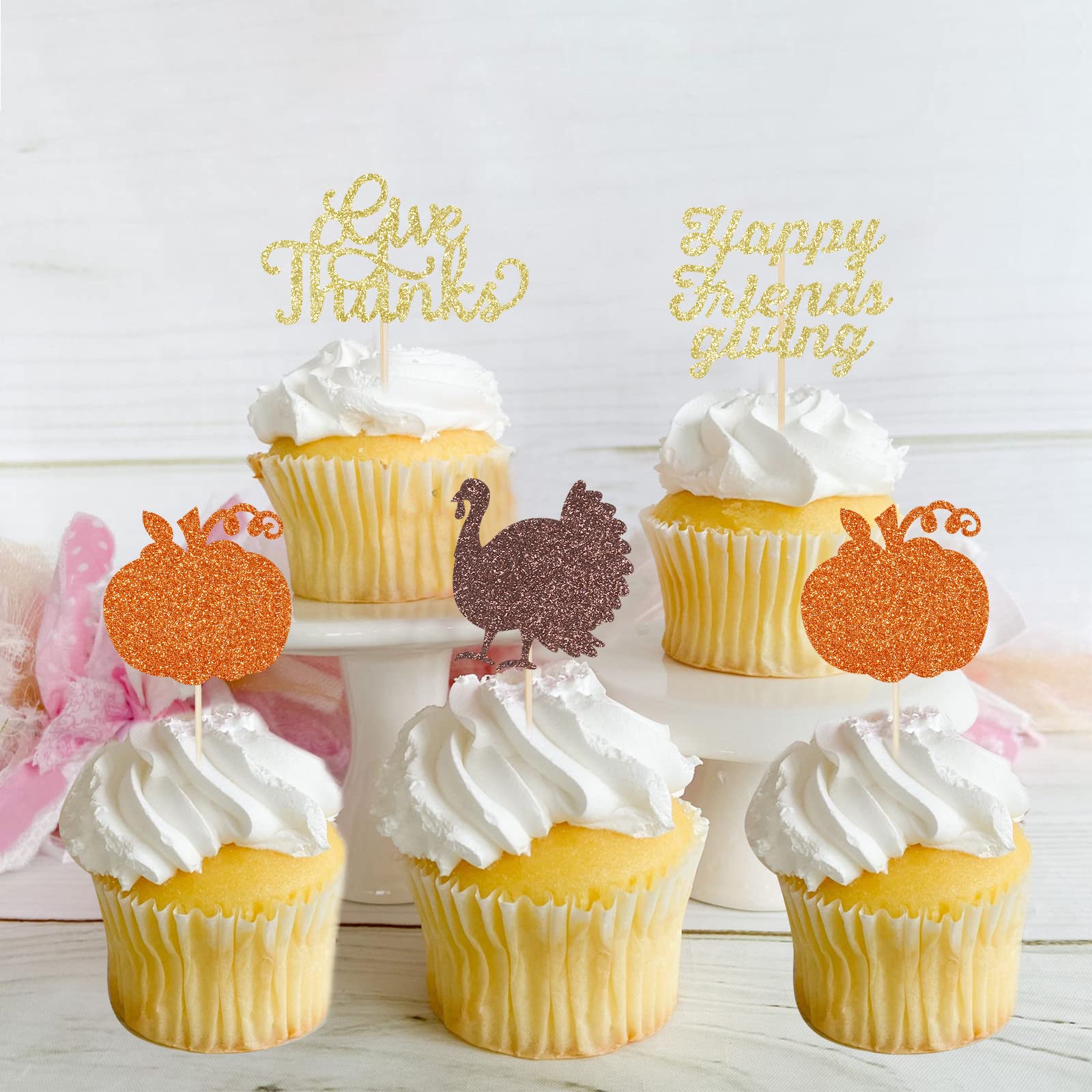 Happy Friendsgiving Cupcake Toppers - 24Pcs Thanksgiving Cake Decorations with 