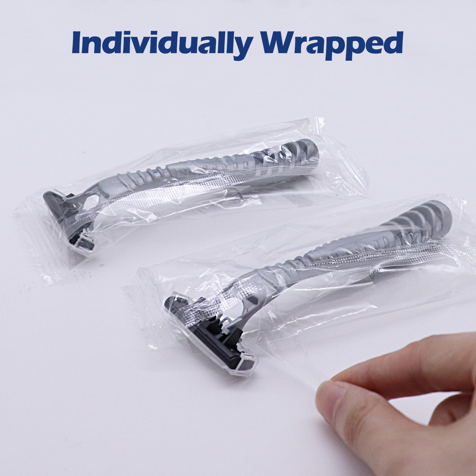 550 Pack Kheoxusa 3-Blade Disposable Razors - Individually Wrapped Triple Blade Razors for Men & Women - Perfect for Travel, Hotels, Airbnb, Tattoo Aftercare, Grooming & Personal Hygiene (Silver)