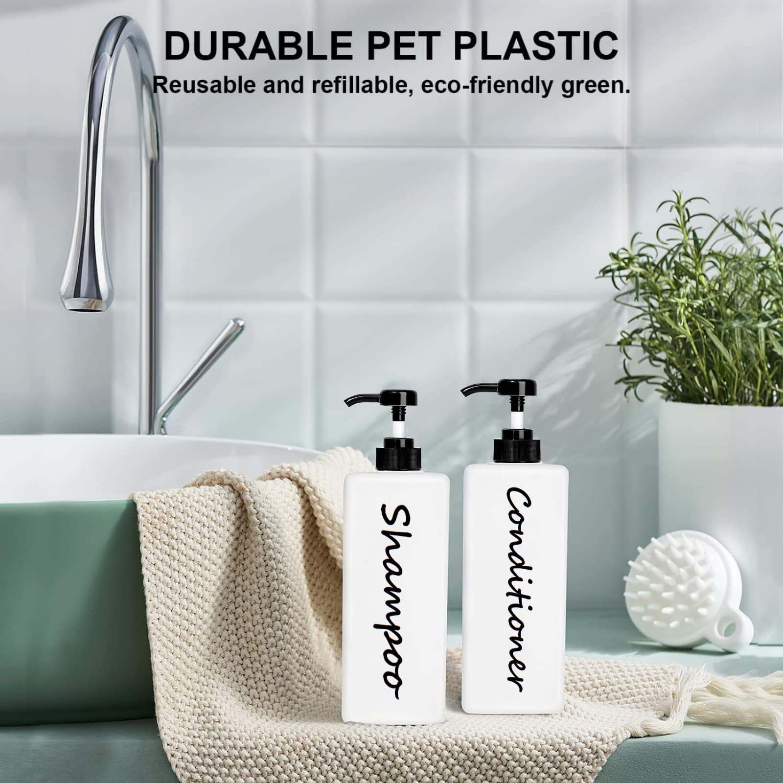 Refillable Shampoo and Conditioner Dispenser Set (3 Pack, 21oz) - Modern Empty Pump Bottles for Shower, Soap & Body Wash - Bathroom Organizer for Spa-Like Experience at Home