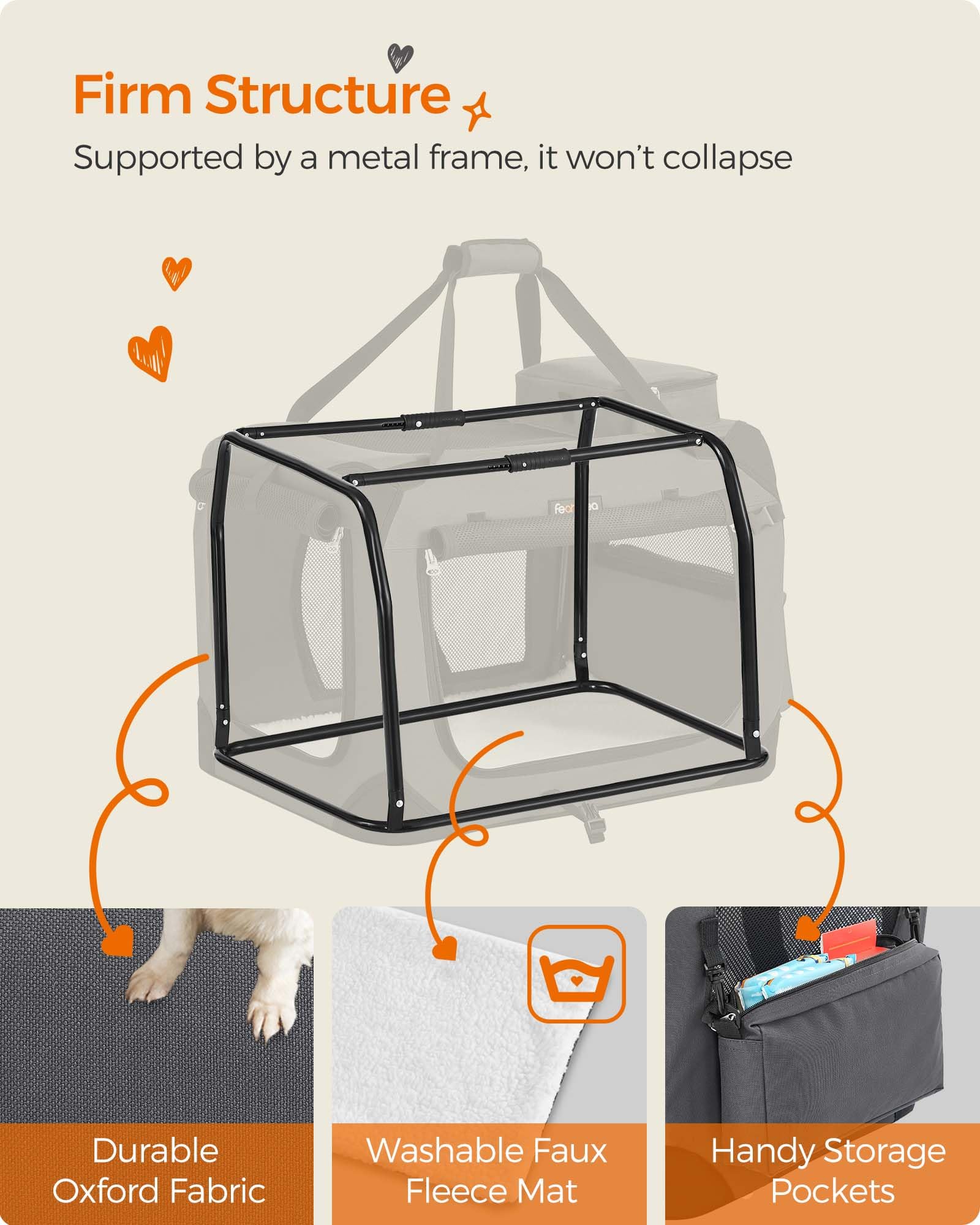 Feandrea 24 Inch Foldable Soft Dog Crate - Portable Pet Carrier for Travel, Camping & Home Use | Indoor/Outdoor Dog Kennel with Safety Zippers | Perfect for Living Room, Car, Road Trips & Outdoor Adventures (Gray, UPDC60GY)