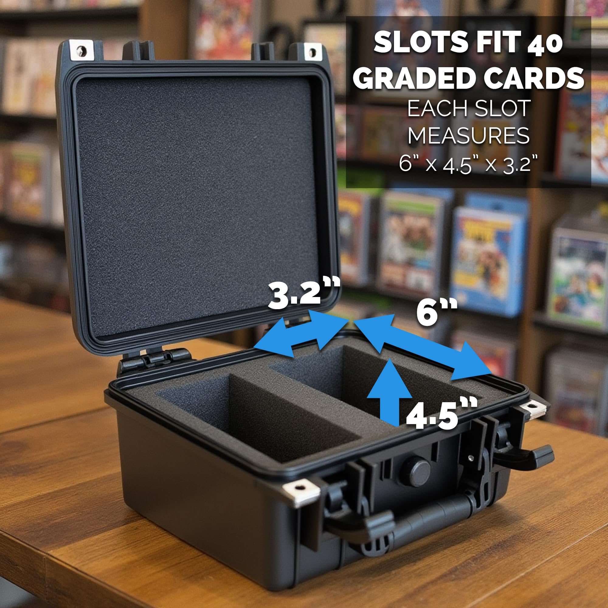 CASEMATIX Graded Card Case - Holds 40 BGS/PSA Slab Sleeves or 150 Top Loader Cards | Waterproof Trading Card Storage Box with Dividers | Portable Black Sports Card Protector | Perfect for Collectors, Card Shows & Secure Transport