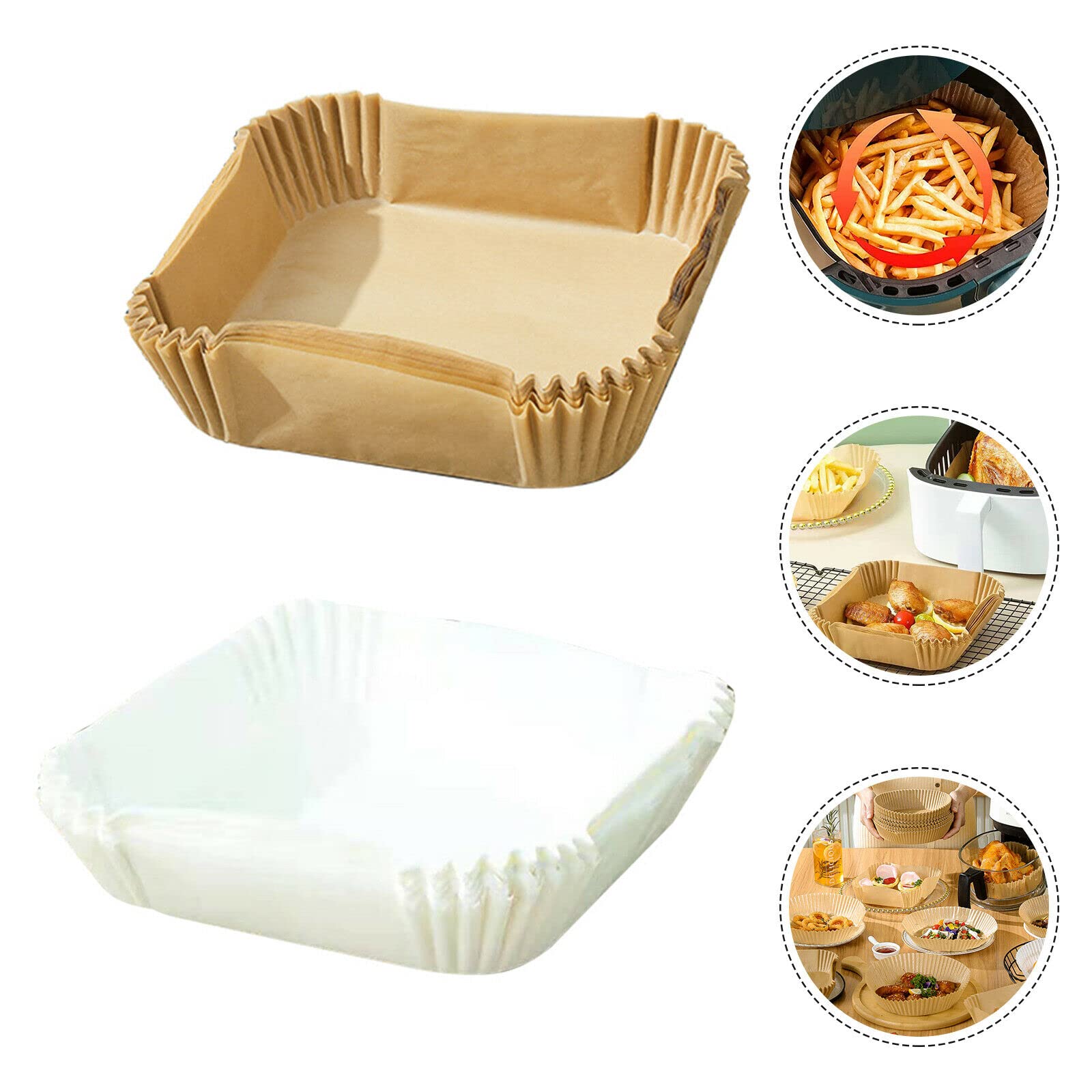 Air Fryer Disposable Paper Liners - 50PCS 7.9 Inch Square Non-Stick Parchment Sheets for Baking, Roasting & Frying | Food Grade, Oil & Water Proof | Perfect for Air Fryers, Microwave Ovens & Frying Pans | Easy Cleanup for Healthy Cooking