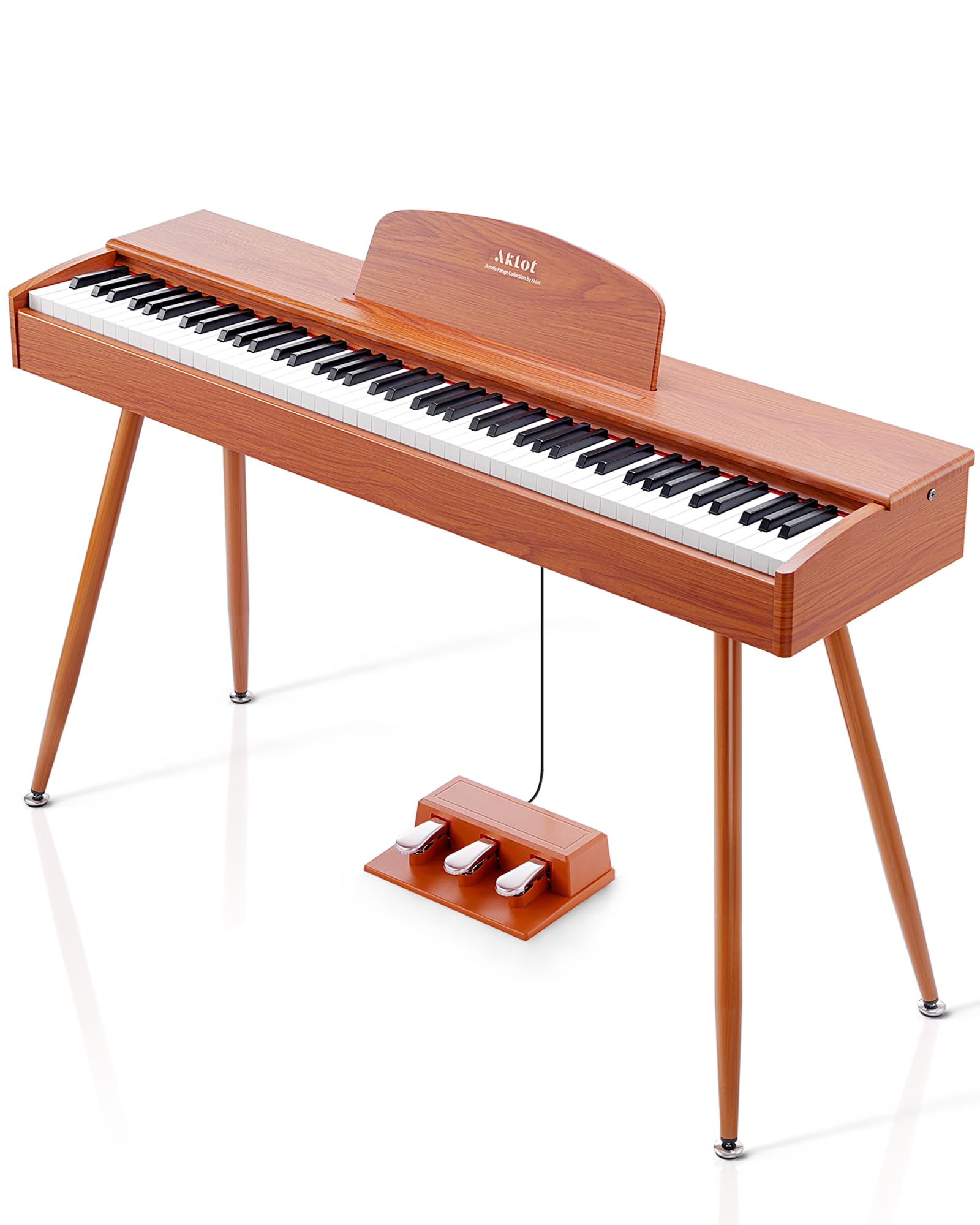 AKLOT 88-Key Weighted Digital Piano Keyboard - Graded Hammer Action, French Dream Sound Chip, Stand & Triple Pedal - USB MIDI & Bluetooth Connectivity - AUR-II Natural Wood Finish - Perfect for Home Studios, Stage Performances & Piano Lessons