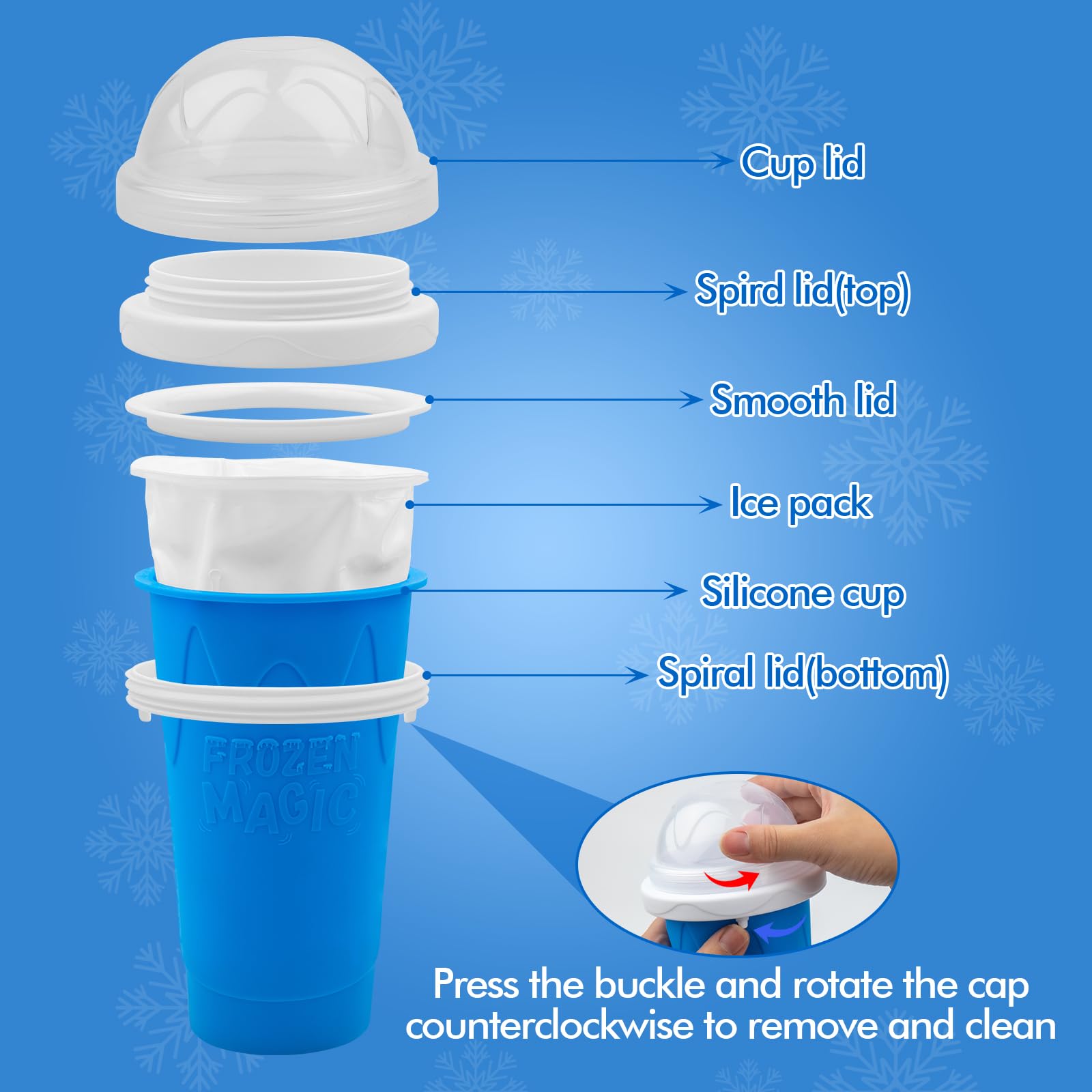 **Magic Slushy Maker Cup - DIY Portable Smoothie & Ice Cream Squeeze Cup for Juices, Milk - Double-Layer Silicone Slushie Cup with Straw - Perfect for Kids, Friends & Family Gifts (Blue) - Great for Parties, Picnics & Summer Fun**