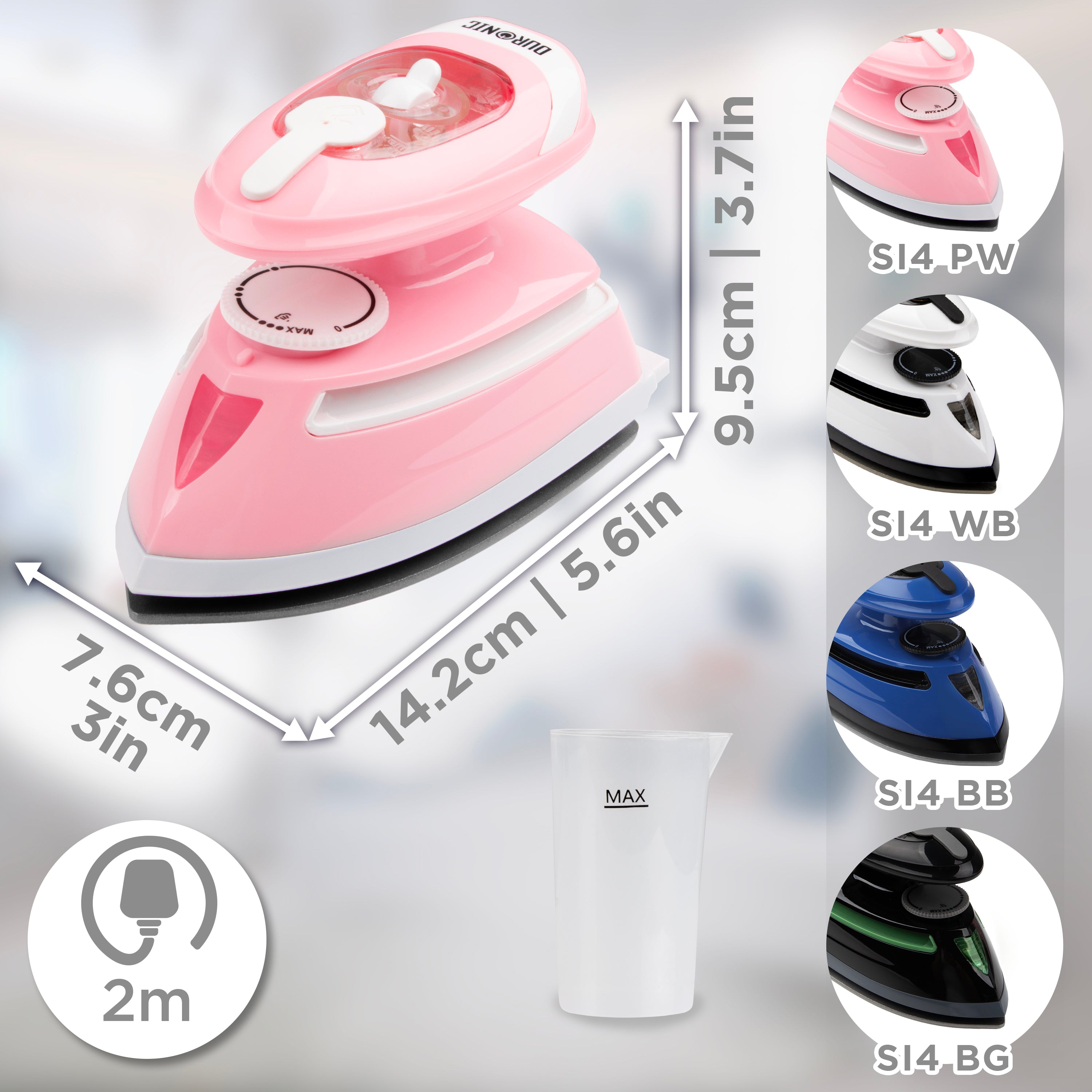 Duronic SI4 PW Portable Travel Iron - 420W Dual Voltage Mini Steam Iron with Ceramic Plate | Lightweight & Compact for Travel, Sewing, Business Trips & Holidays | Perfect for Hotels, Cruises & Home Use