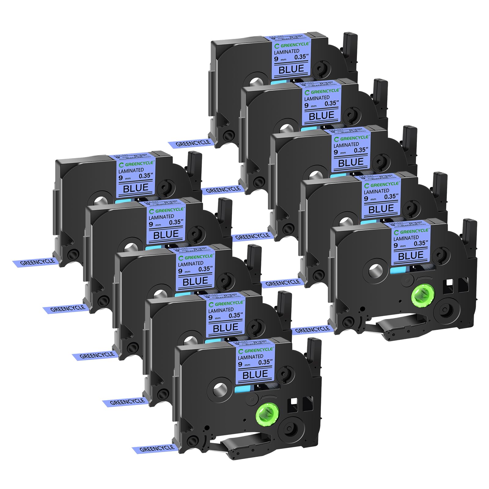 GREENCYCLE Compatible Brother TZe-521 TZe521 TZ521 TZ-521 AZE 9mm (0.35 Inch) Black on Blue Laminated Label Tape - 10 Pack for PTD210, D400AD, D600, PT-H100, PTH110, PT1290, PT-1230PC - Perfect for Office Labeling, Inventory Organization & Retail Pricing