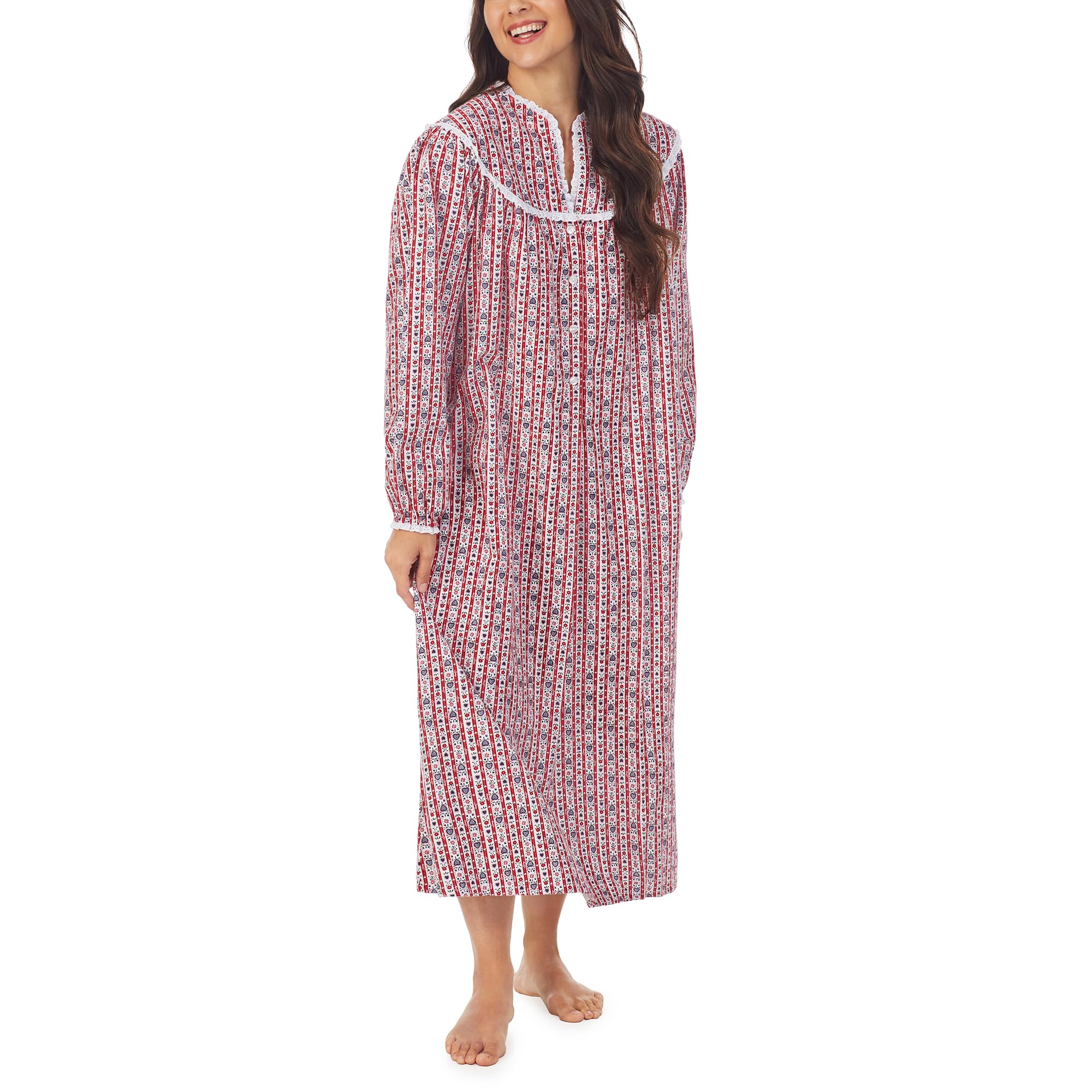 Women's Classic Long Sleeve Open Neck Flannel Pajama Nightgown - Soft & Comfortable Sleepwear for Winter Nights, Lounging at Home, and Cozy Evenings