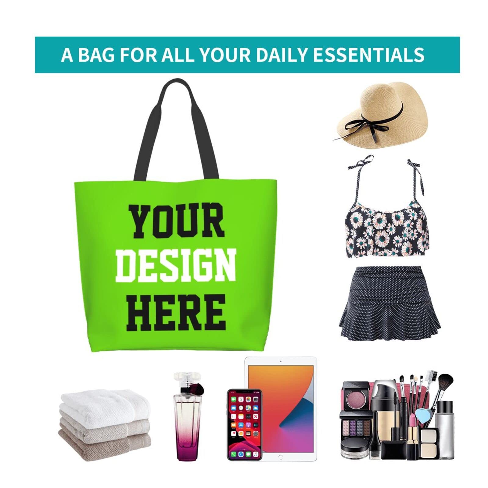 Custom Printed Tote Bags with Logo - Personalized Shoulder Bags for Women, Team, Business & Travel - Ideal for Shopping, Work, School & Promotional Gifts