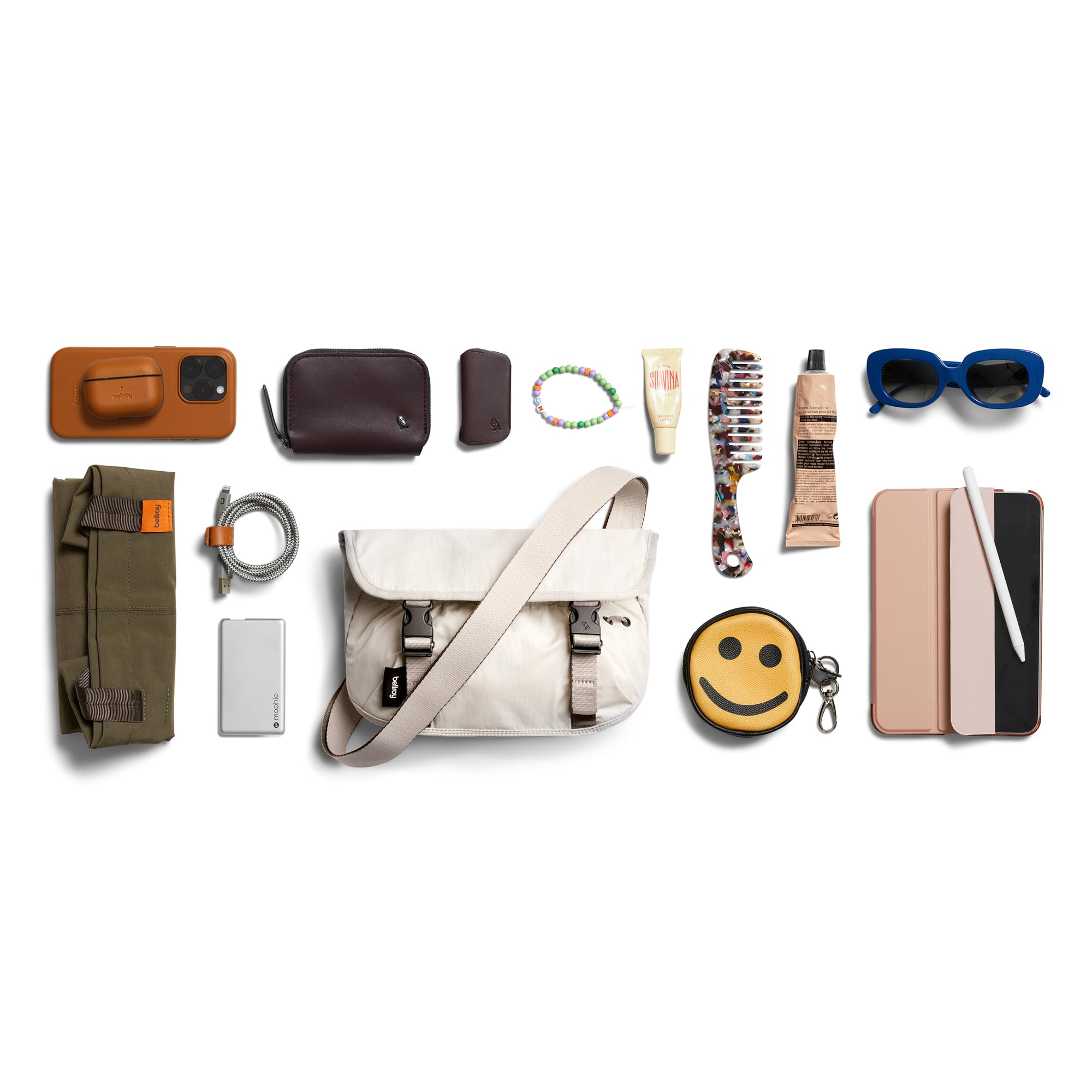 Bellroy Cinch Mini Messenger Bag - 6L Lightweight Compact Shoulder Bag with Water-Resistant Fabric & Effortless Organization - Oat Color - Perfect for Travel, Work & Everyday Carry