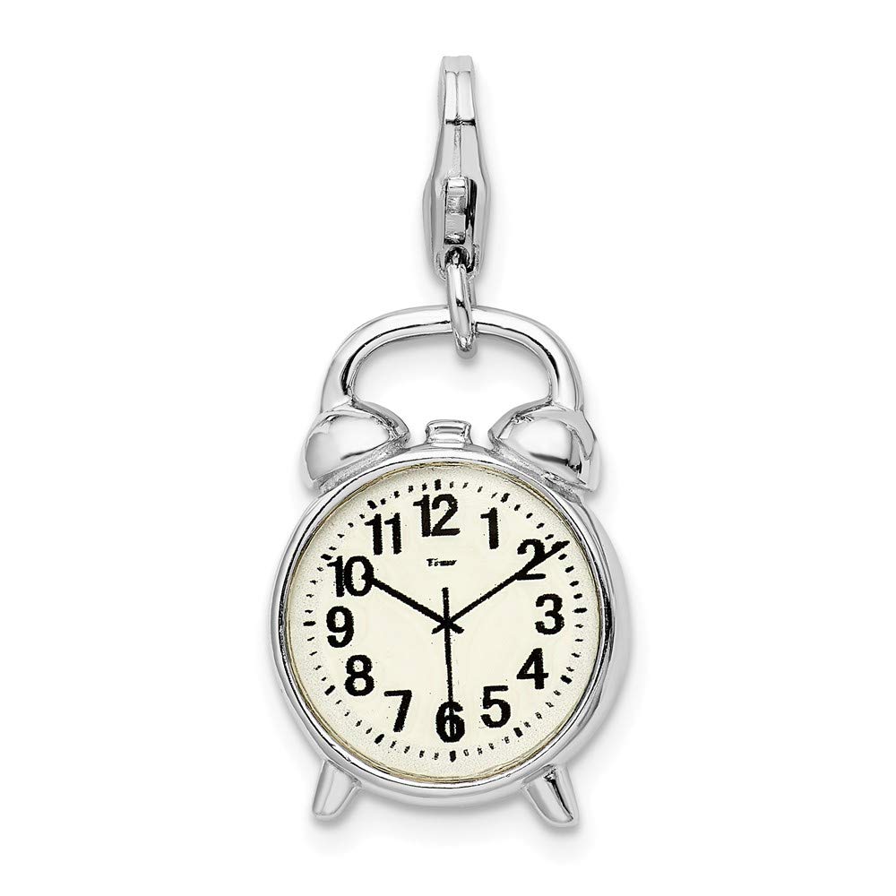925 Sterling Silver 3D Alarm Clock Pendant Charm with Lobster Clasp - Perfect for Jewelry Making, Bracelet Charms & Unique Gift Ideas