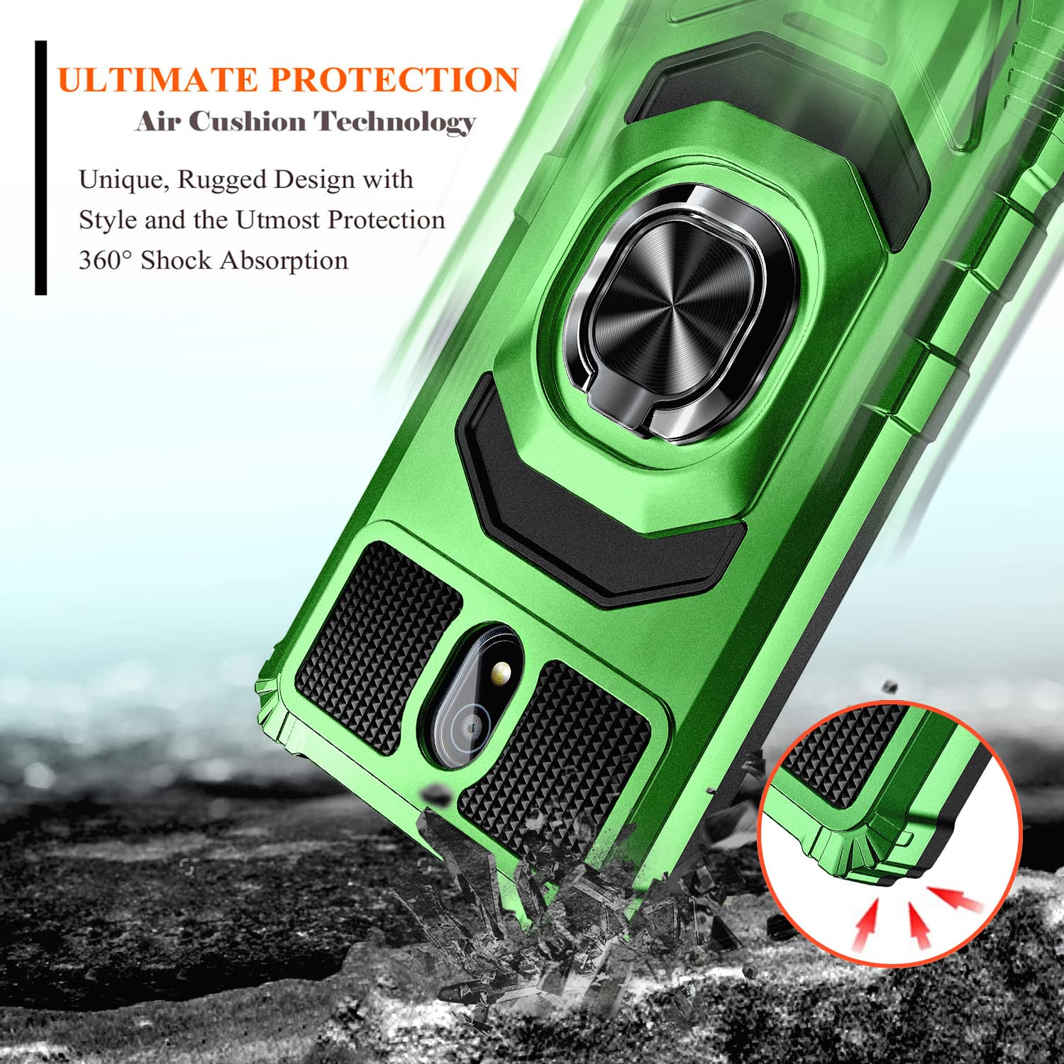 **Military-Grade Protective Case for Nokia C100 with Tempered Glass Screen Protector - Full Body Shockproof Cover with Magnetic Car Ring Holder (Green) - Perfect for Daily Use, Travel & Outdoor Activities**