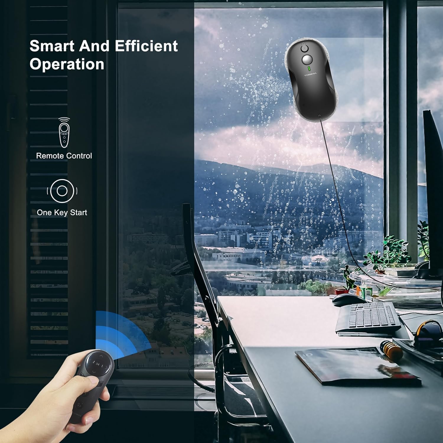 Tosima W3 Smart Window Cleaning Robot - Auto-Spray Dual Direction Glass Cleaner with Triple Safety System, Smart Navigation & Remote Control - 12 Microfiber Rags Included - Perfect for High-Rise Windows, Glass Doors & Skylights (Black)