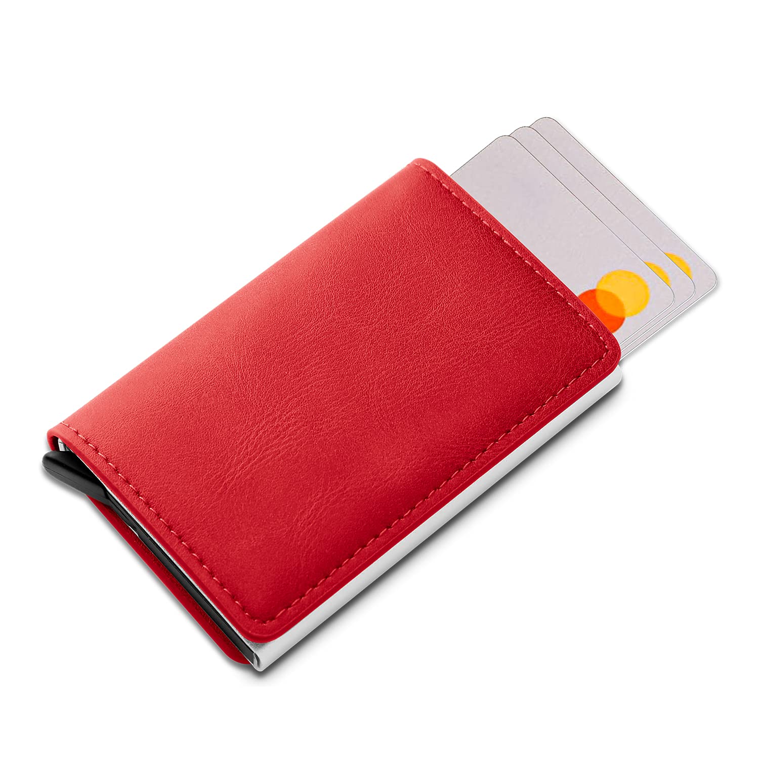 RFID Blocking Leather Slim Money Clip Wallet for Men & Women - Minimalist Credit Card Holder with Money Pocket (WC Red) | Perfect for Travel, Business & Everyday Use