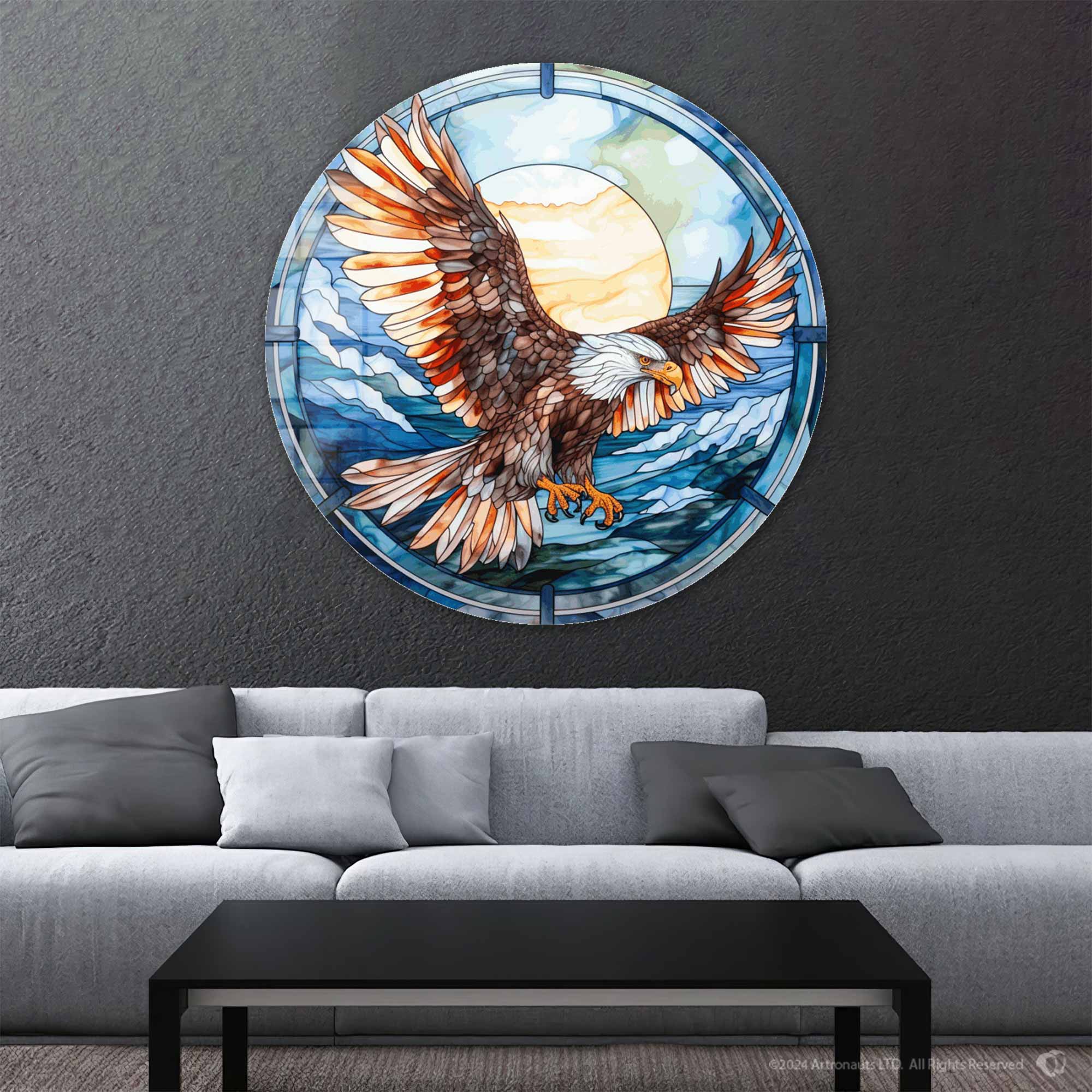 Stained Eagle Rounded Glass Wall Art - Handcrafted Decorative Glass Panel for Home & Office Decor - Perfect for Living Room, Bedroom, or Entryway