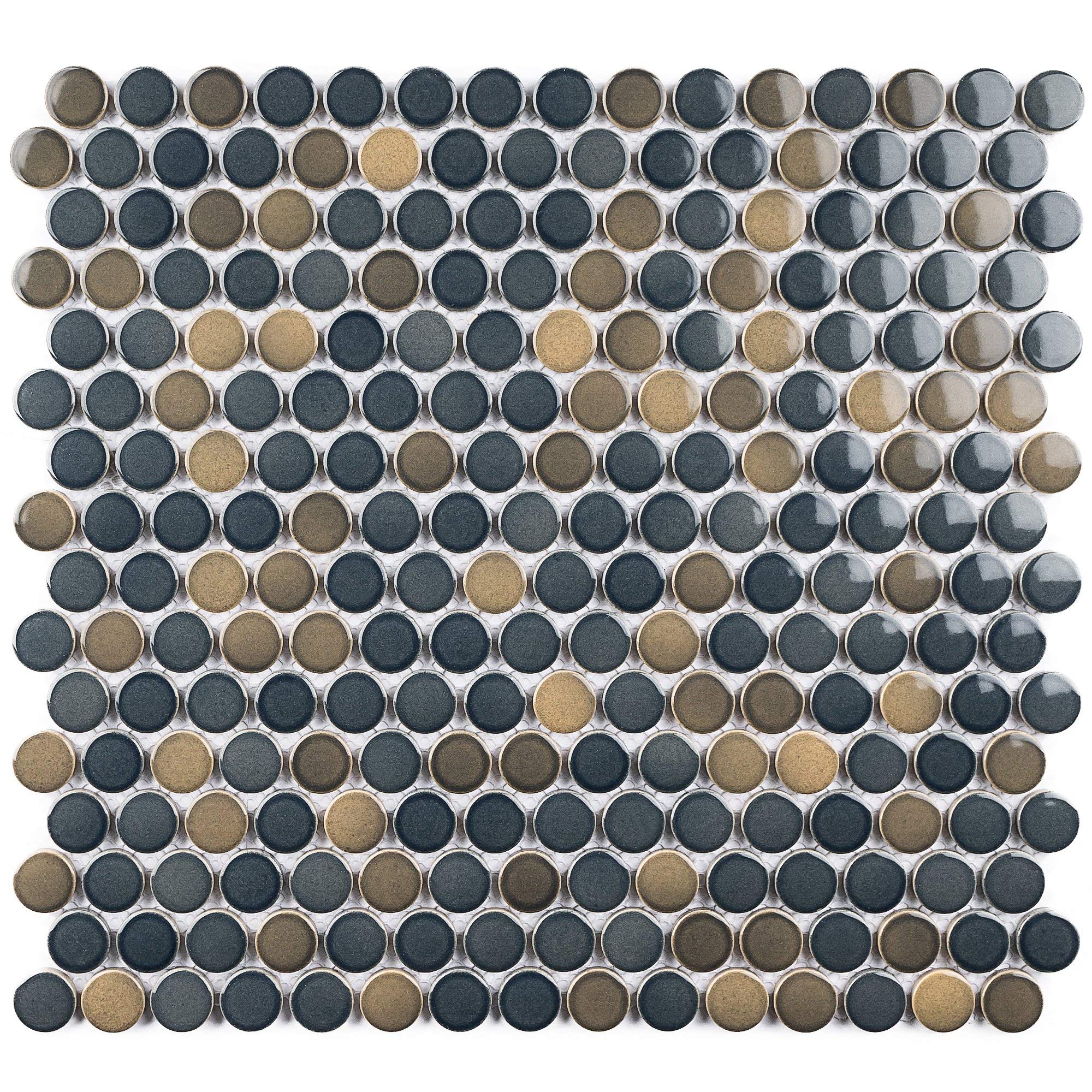 JAPM301 Multi Blue Mix Color Polished Tiny Round Porcelain Mosaic Tile - 10 Sheets Pack - Perfect for Bathroom Backsplash, Kitchen Wall, and Pool Design