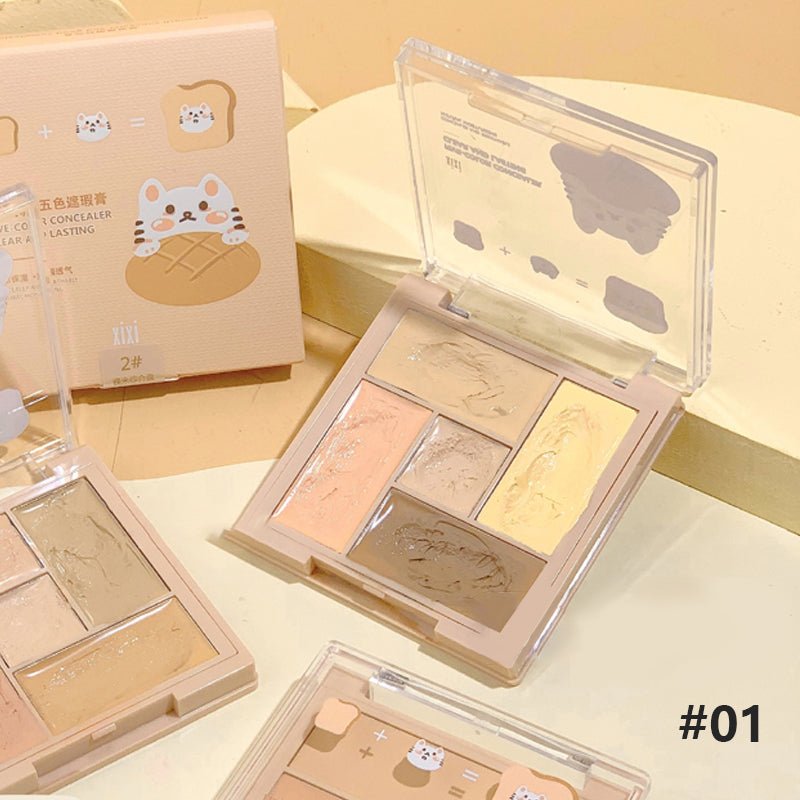 xixi Five Color Concealer Palette - Long Lasting, Full Coverage, Brightening & Hydrating for Dark Circles & Blemishes | Perfect for Makeup, Contouring & Everyday Use