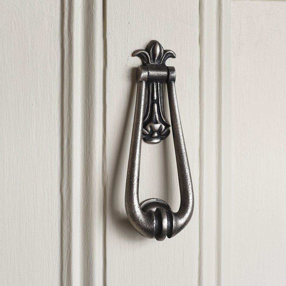 Antique Pewter Loop Door Knocker - Heavy Duty Handcrafted Front Door Hardware for Classic Home Decor - Perfect for Victorian, Farmhouse & Traditional House Entryways