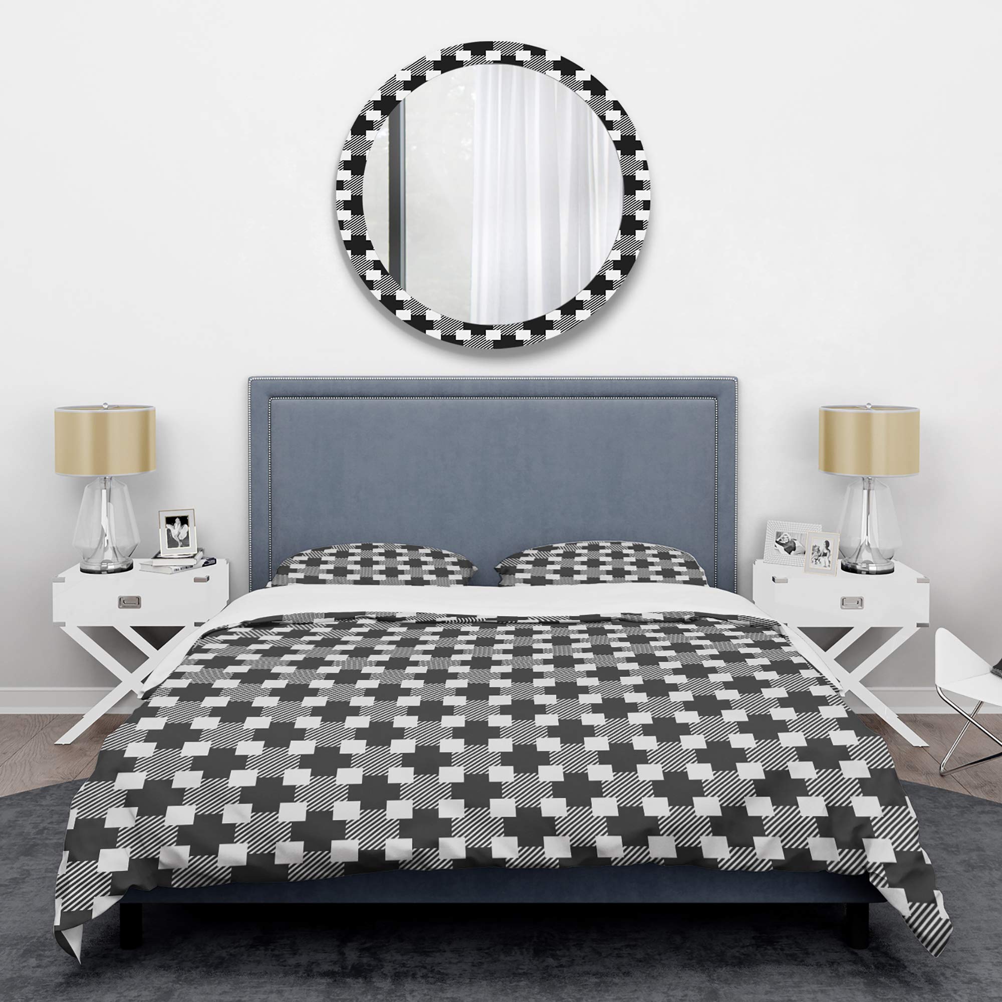 Mid-Century Modern Black Geometric Monochrome Duvet Cover Set King Size - 3 Piece All Season Bedding Set for Stylish & Cozy Bedroom Decor