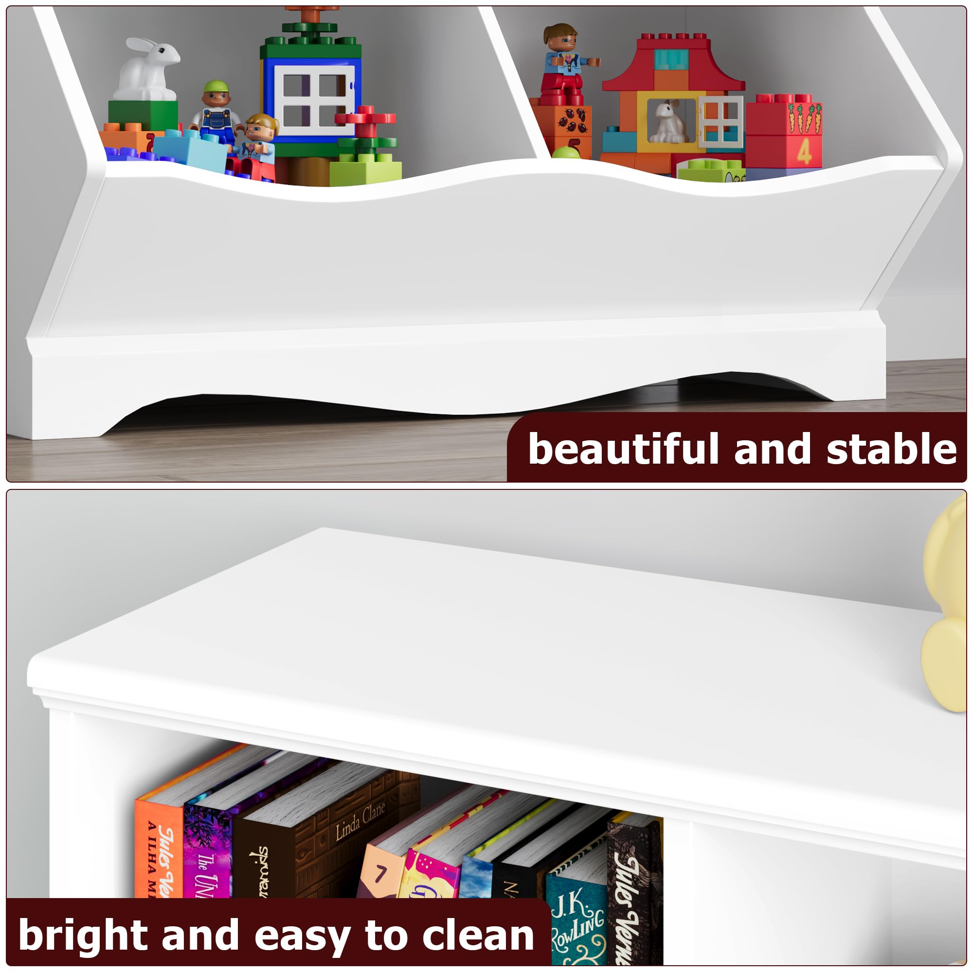 White Toy Storage Organizer with 2 Bins & 8 Cubbies - Kids Bookcase & Bookshelf for Boys & Girls - Perfect for Toddler Room, Playroom & Nursery Organization - Durable Children's Storage Cabinet for Toys & Books
