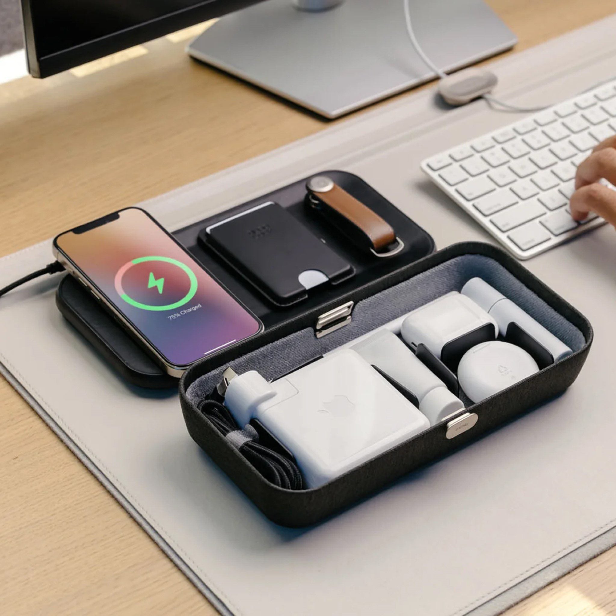 ORBITKEY Nest V2 Organizer - Premium Black Leather Desk Accessory for Keys, Cards & Small Essentials | Perfect for Office, Home & Travel Organization