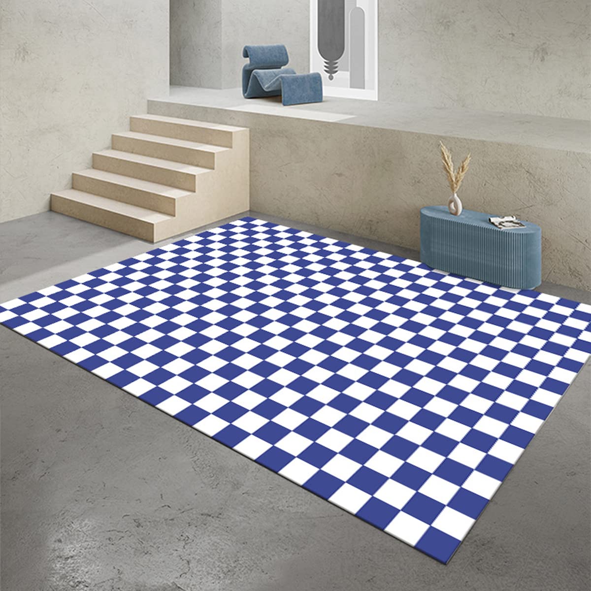 Modern Minimalist Blue and White Area Rug 5x7 - Soft Washable Indoor Carpet for Living Room, Dining Room, Bedroom, Playroom | Art Deco Home Decor | Perfect for Cozy Spaces and Family Gatherings