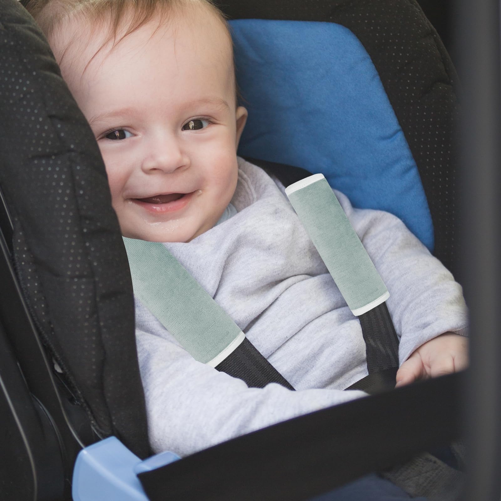 2-Pack Baby Car Seat Belt Cover & Neck Protector - Soft Infant Strap Padding for Newborns & Toddlers (Grey) | Comfortable Safety Accessory for Strollers, Car Seats & High Chairs