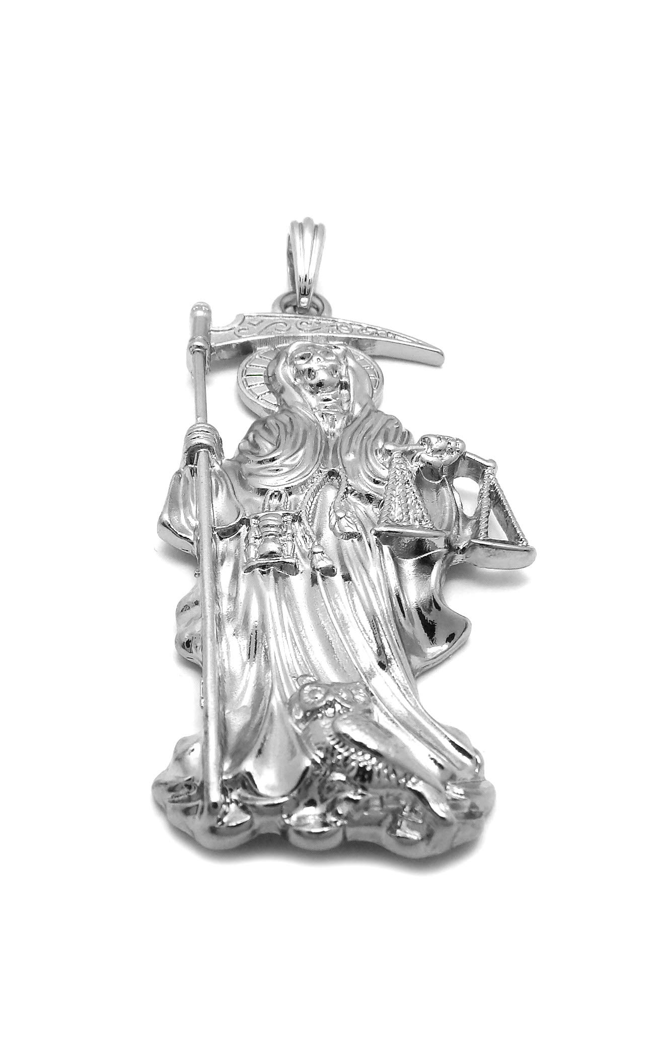 18K Iced Out Santa Muerte Pendant with Cuban Link Chain - 18