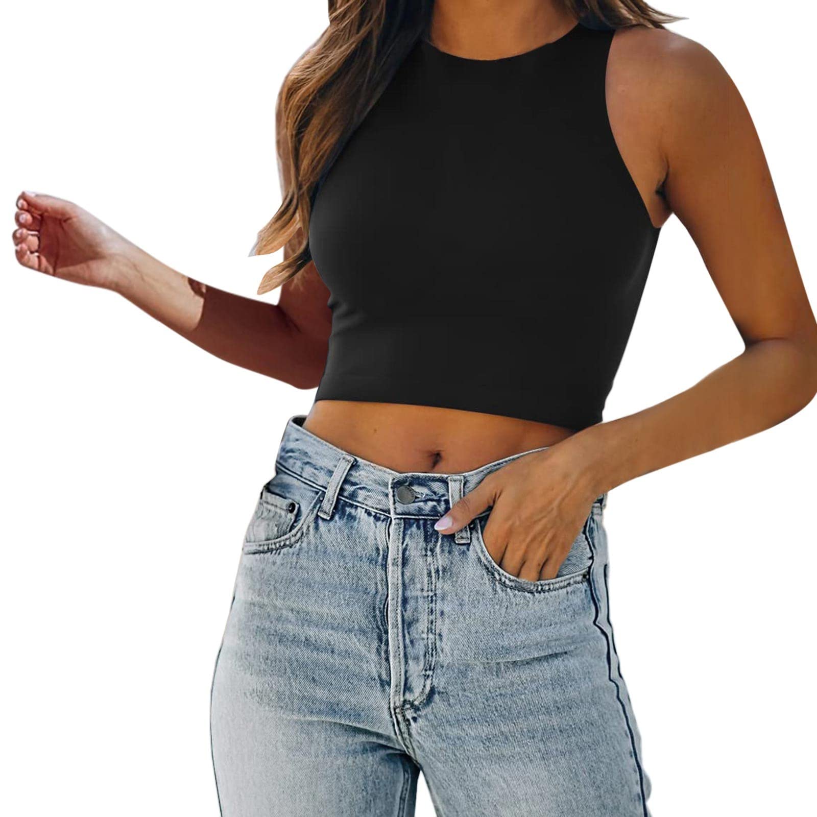 Women's Sleeveless High Neck Tank Tops - Sexy Cropped Racerback Summer Shirts for Teens & Workouts | Gym, Yoga, Beach & Casual Wear