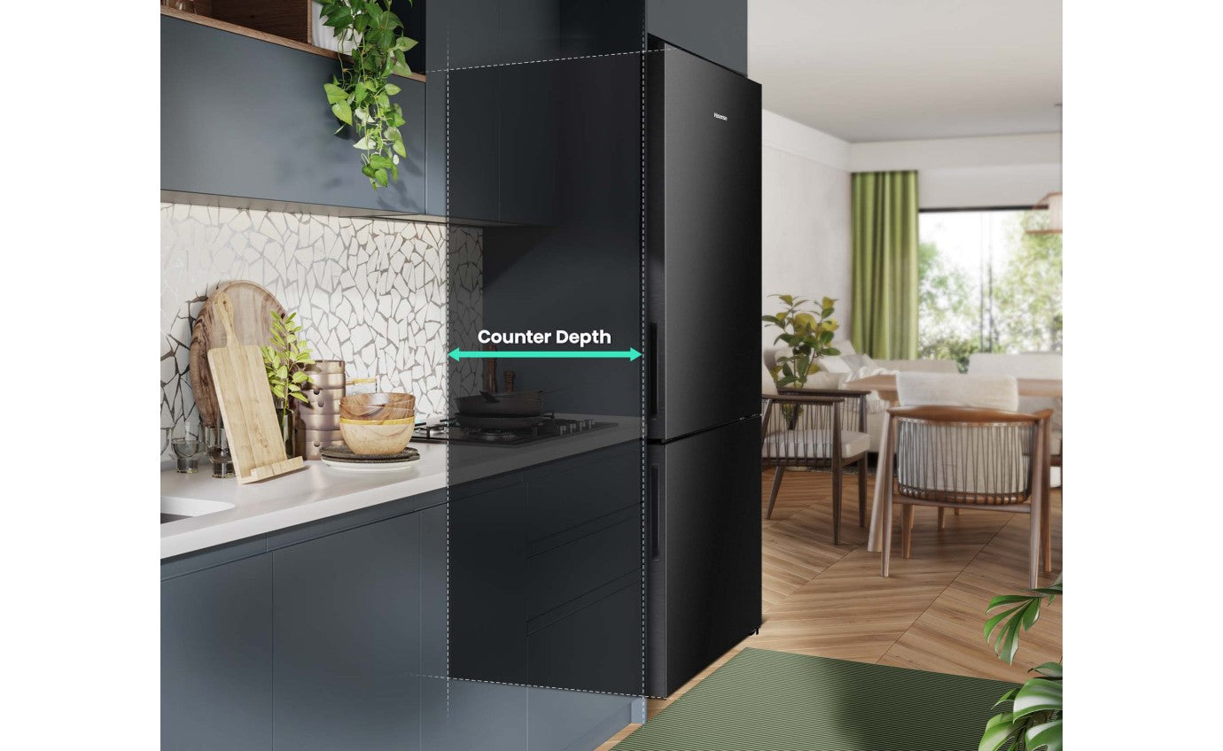 Hisense 417L Bottom Mount Refrigerator - Energy Efficient PureFlat Eco Vision, Black Steel HRBM418E - Perfect for Small Kitchens & Apartments