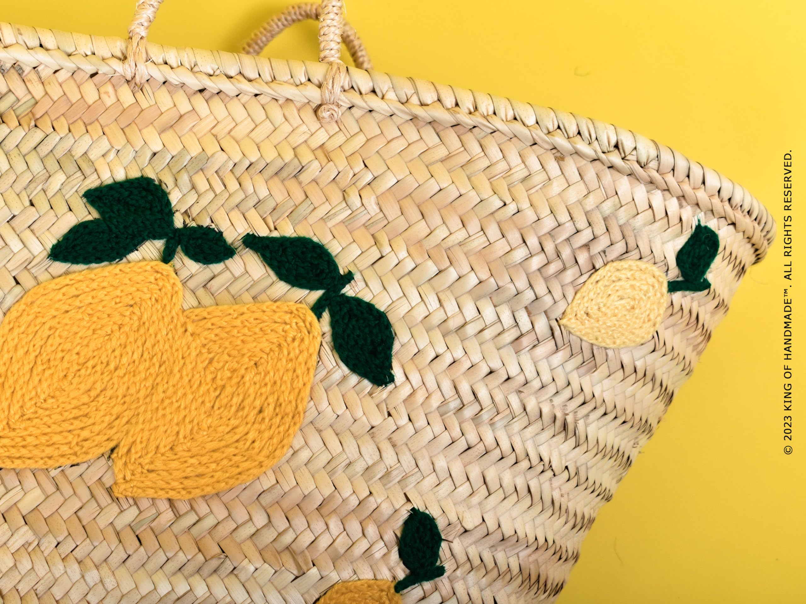 Italian-Inspired Lemon Print Woven Straw Beach Tote Bag for Women - Large Summer Vacation Beach Bag with Vibrant Colors - Perfect for Beach Trips, Poolside Lounging, and Outdoor Picnics