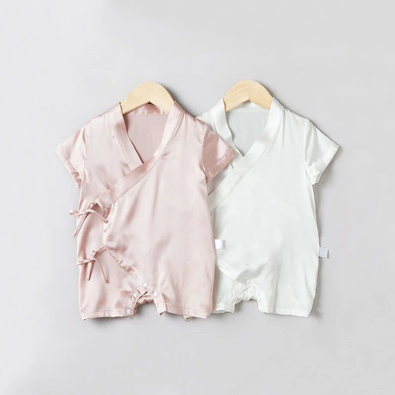 Soft Baby Silk Wrap Onesies Short Sleeve - Breathable & Comfortable Infant Romper for Newborns, 0-3 Months - Perfect for Playtime, Naptime & Photo Shoots
