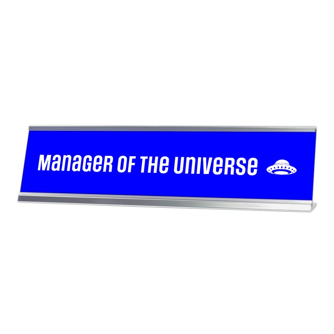 Blue Silver Frame Manager of The Universe Desk Sign (2x8 Inches) - Perfect for Office Decor, Motivational Gift & Executive Desk Accessory