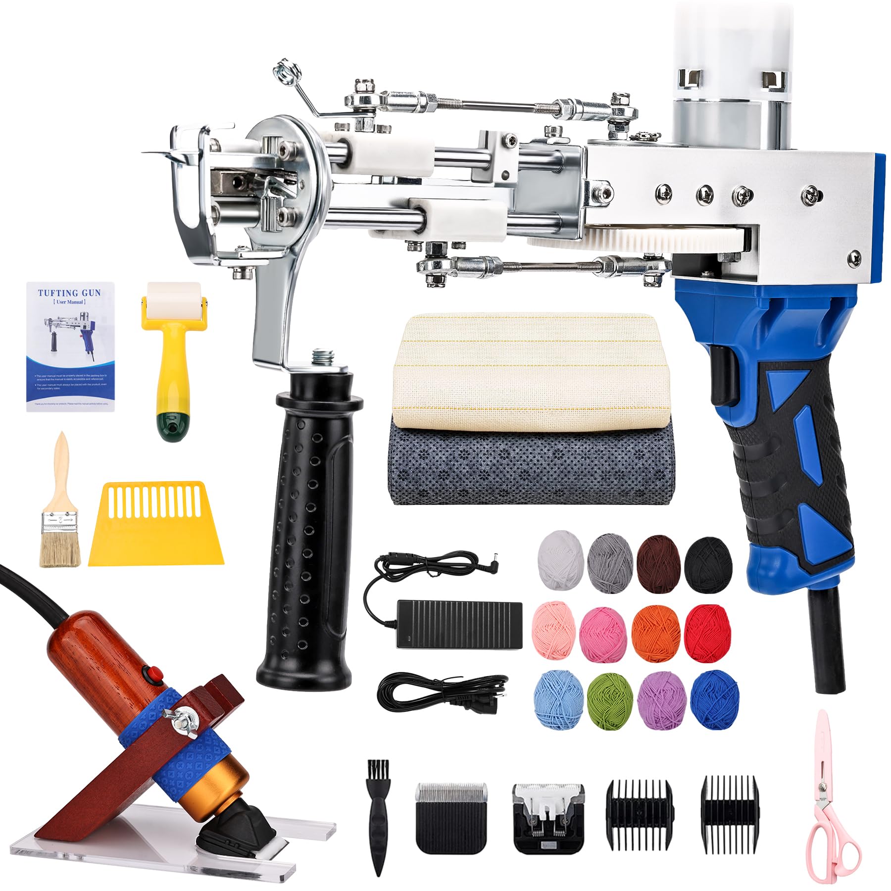 Zowwfast 2-in-1 Rug Tufting Gun Starter Kit with Carpet Trimmer - Cut Pile & Loop Pile Rug Maker Machine with Digital Speed Control & Non-Slip Grip - Perfect for DIY Home Decor, Custom Rugs, and Craft Projects