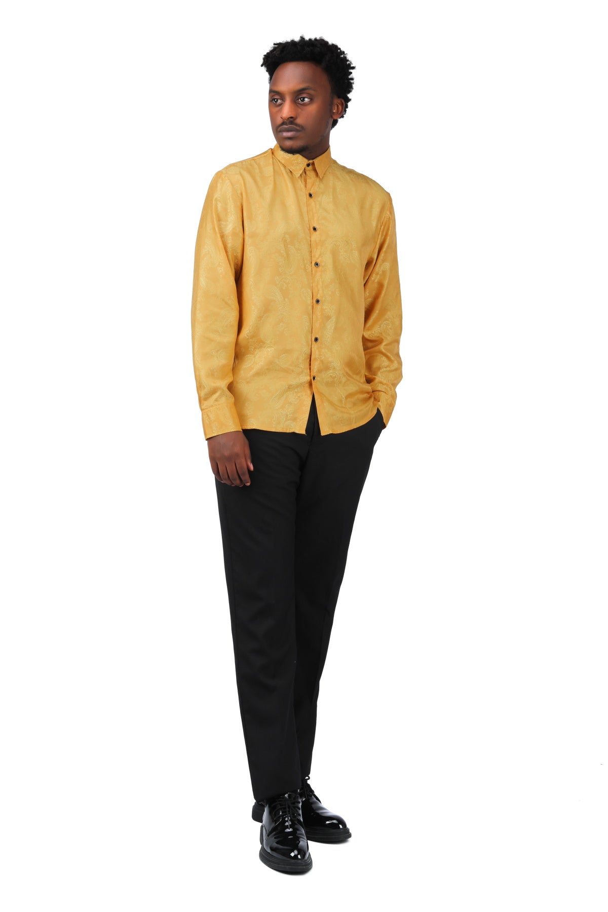 Slim Fit Embroidered Yellow Paisley Shirt for Men - Stylish Casual & Party Wear - Perfect for Date Nights, Office Outings & Summer Vacations