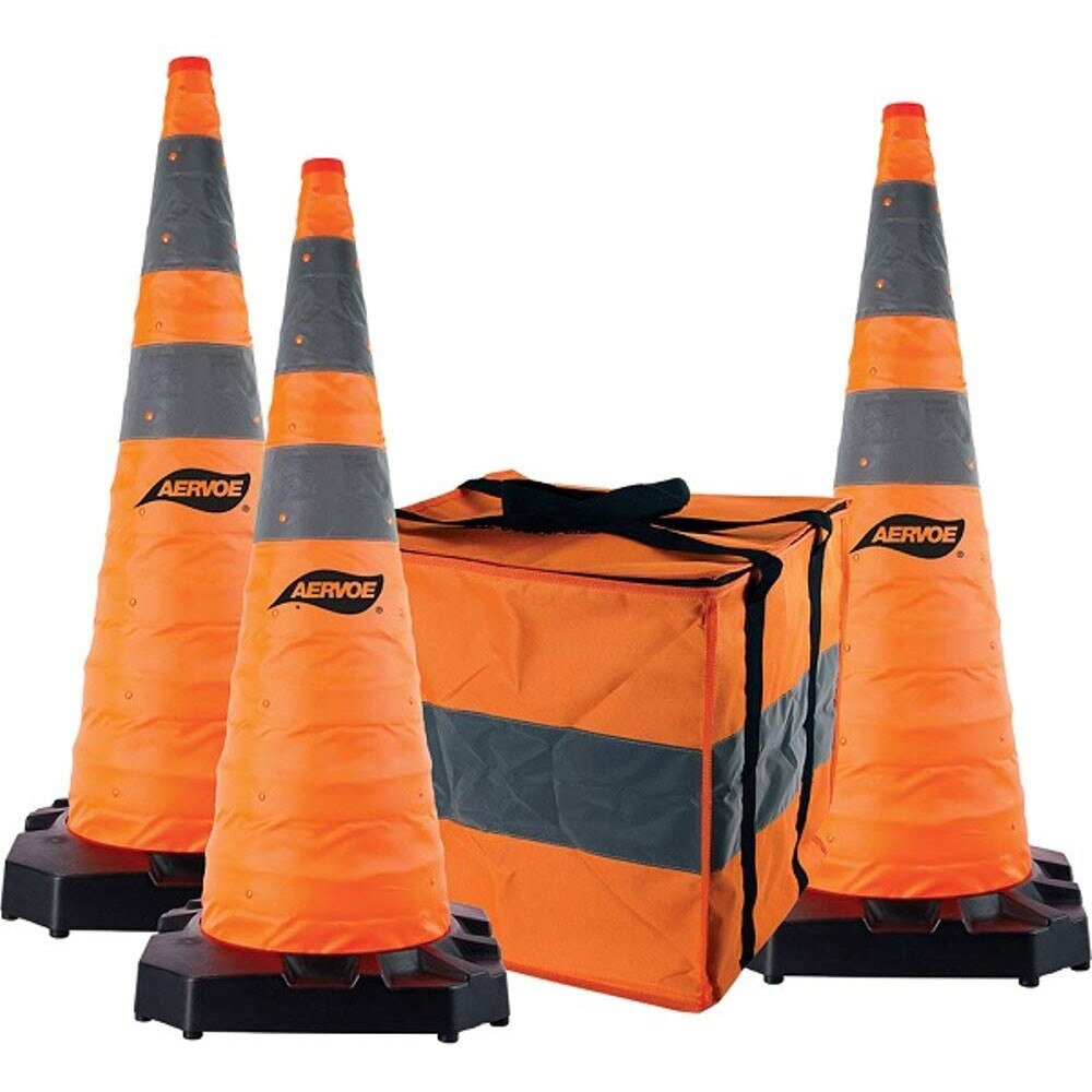 Aervoe 1187 3 36 H.D. Collapsible Safety Cone - 3 Pack Orange Traffic Cones for Road Construction, Parking, Emergency & Event Safety - Durable Reflective Collapsible Cones