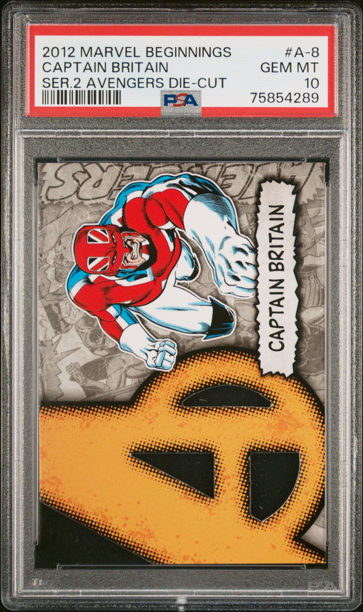2012 MARVEL BEGINNINGS SERIES 2 AVENGERS DIE-CUT CAPTAIN BRITAIN #A8 PSA 10 GEM MINT - Rare Collectible Trading Card for Marvel Fans & Comic Book Collectors - Perfect for Display, Investment & Superhero Memorabilia Collections