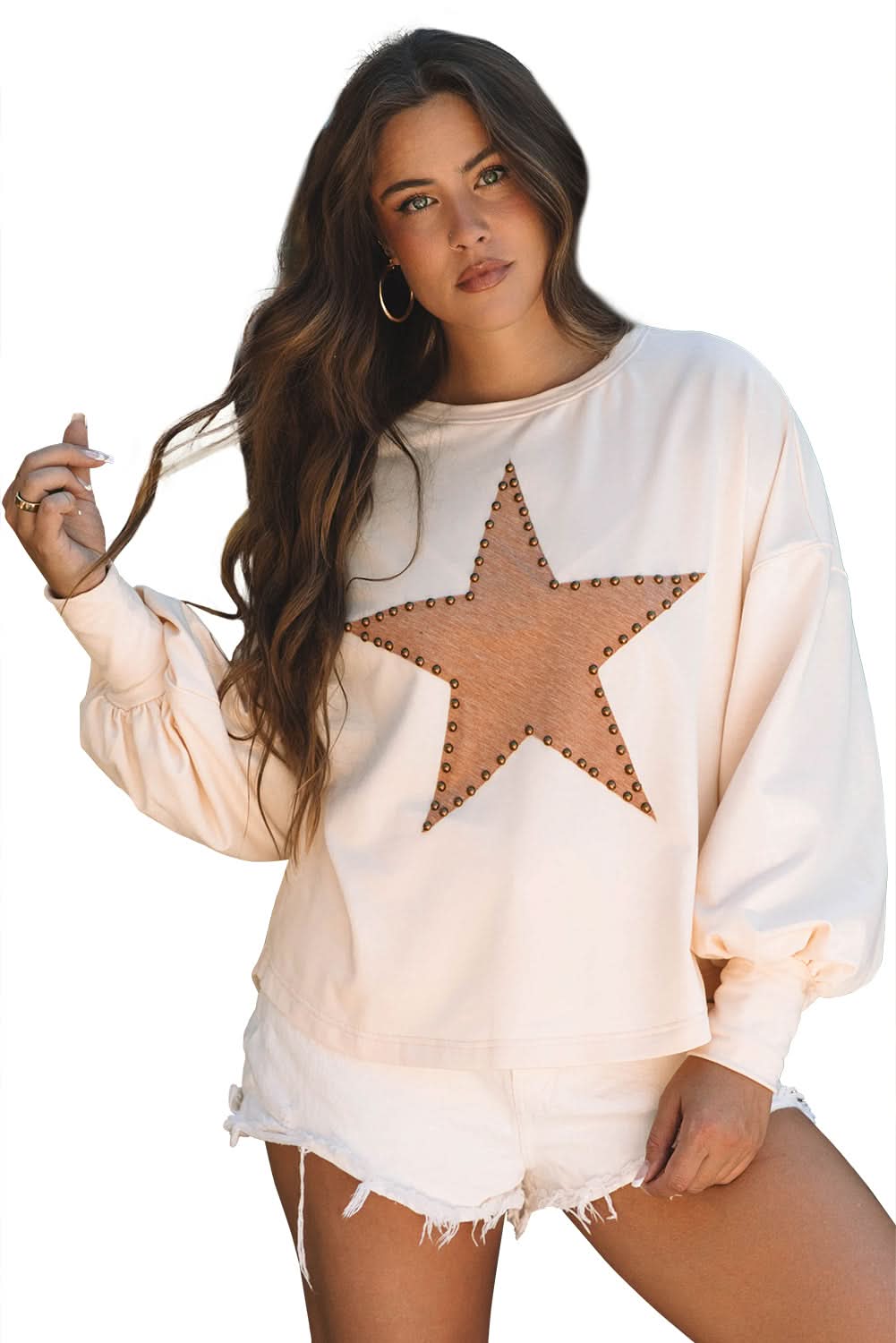 Stylish Apricot Oversized Long Sleeve Top for Women - Loose Fit Casual Blouse - Perfect for Fall Layering & Everyday Wear