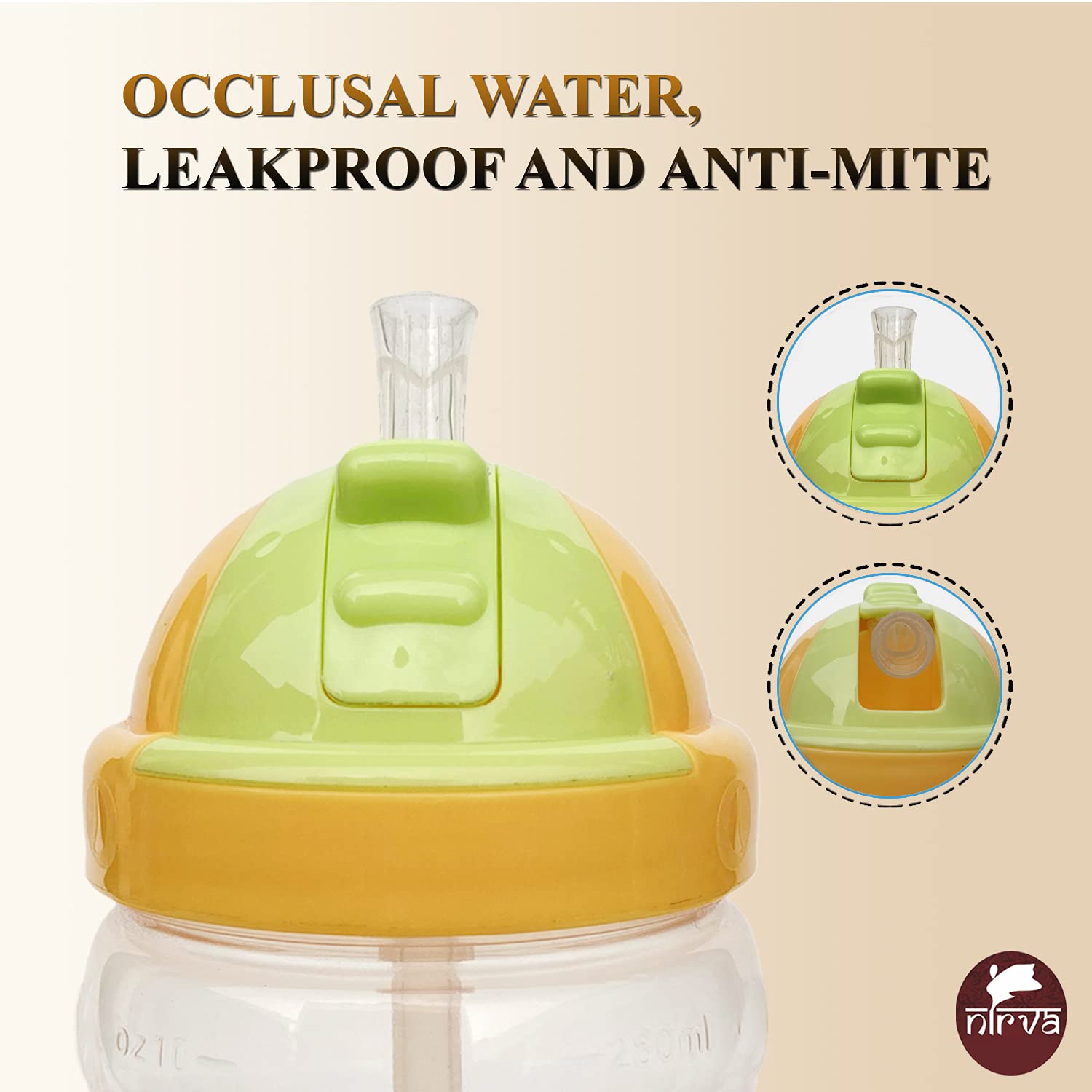 NIRVA 280ml Baby Sippy Cup with Straw - BPA-Free Spill-Proof Toddler Drinking Cup in Yellow with Cute Animal Design - Perfect for Travel, Daycare & Learning Independent Drinking