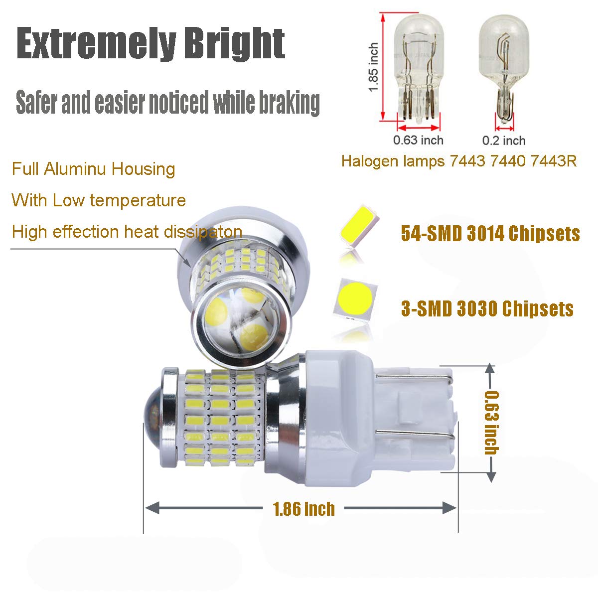 iBrightstar 9-30V Flashing Strobe LED Reverse Light Bulbs 7440 7443 T20 - Xenon White Projector Backup Lights for Cars, Trucks, SUVs - Perfect for Nighttime Safety & Parking Assistance