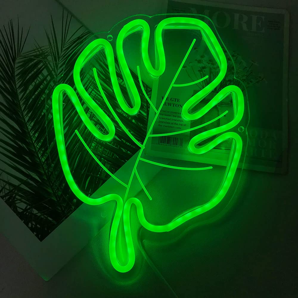 Colysor LED Leaf Neon Sign - Green Wall Art Decor for Baby & Kids Bedroom, Living Room, Wedding, Birthday Party, Camping, Bar & Christmas | Energy-Efficient Night Light for Home & Commercial Use