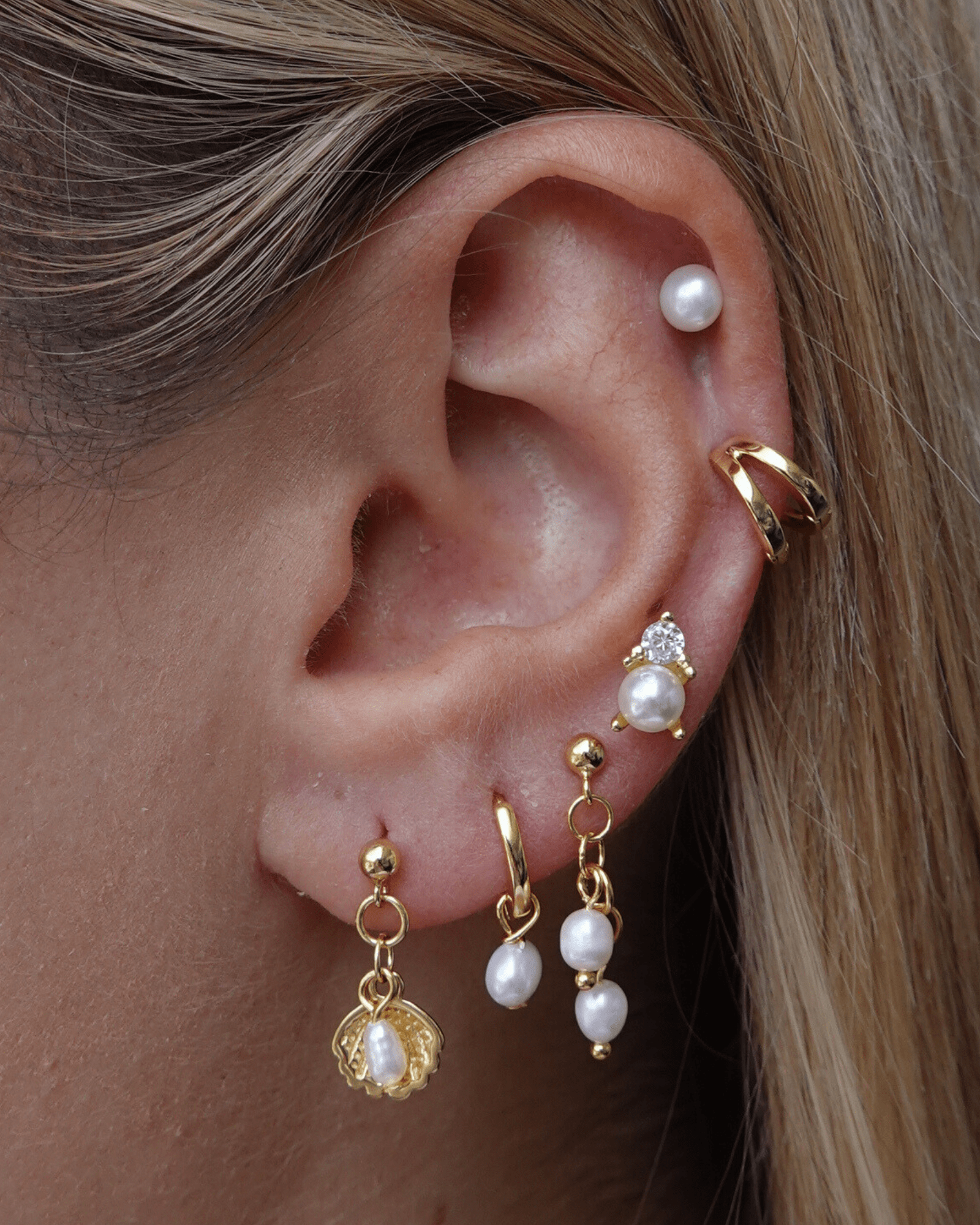 Izoa Clara Stud Gold Pearl Earrings for Women - Elegant Pearl Stud Earrings for Daily Wear, Parties & Gifts