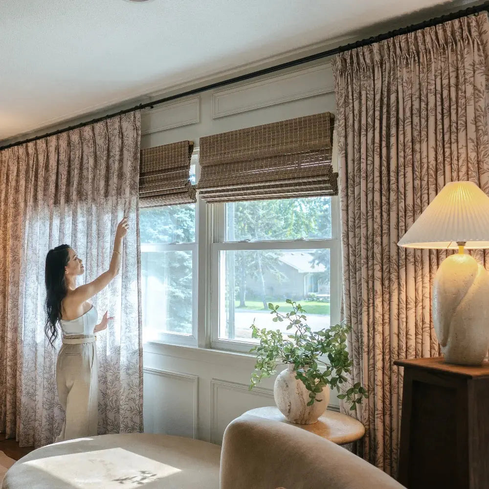 Elegant Sara Le Print Linen Drapery Pleated Curtains - Soft Textured Window Treatments for Living Room & Bedroom Decor