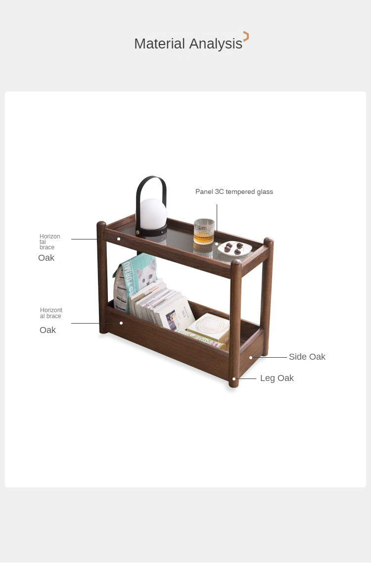 Solid Oak Wood Mobile Storage Side Table - Rolling End Table with Wheels for Living Room, Bedroom & Office - Perfect for Books, Plants & Decor