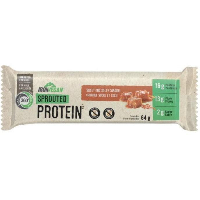 Iron Vegan Sprouted Protein Bar - Sweet & Salty Caramel Flavor 64g | Plant-Based Snack for Gym, Hiking & Healthy On-The-Go Nutrition